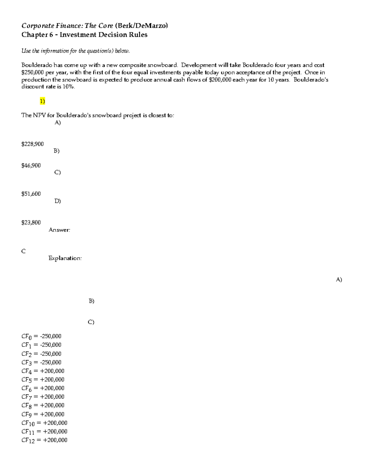 Chapter 6 investment decision rules - Corporate Finance: The Core (Berk ...