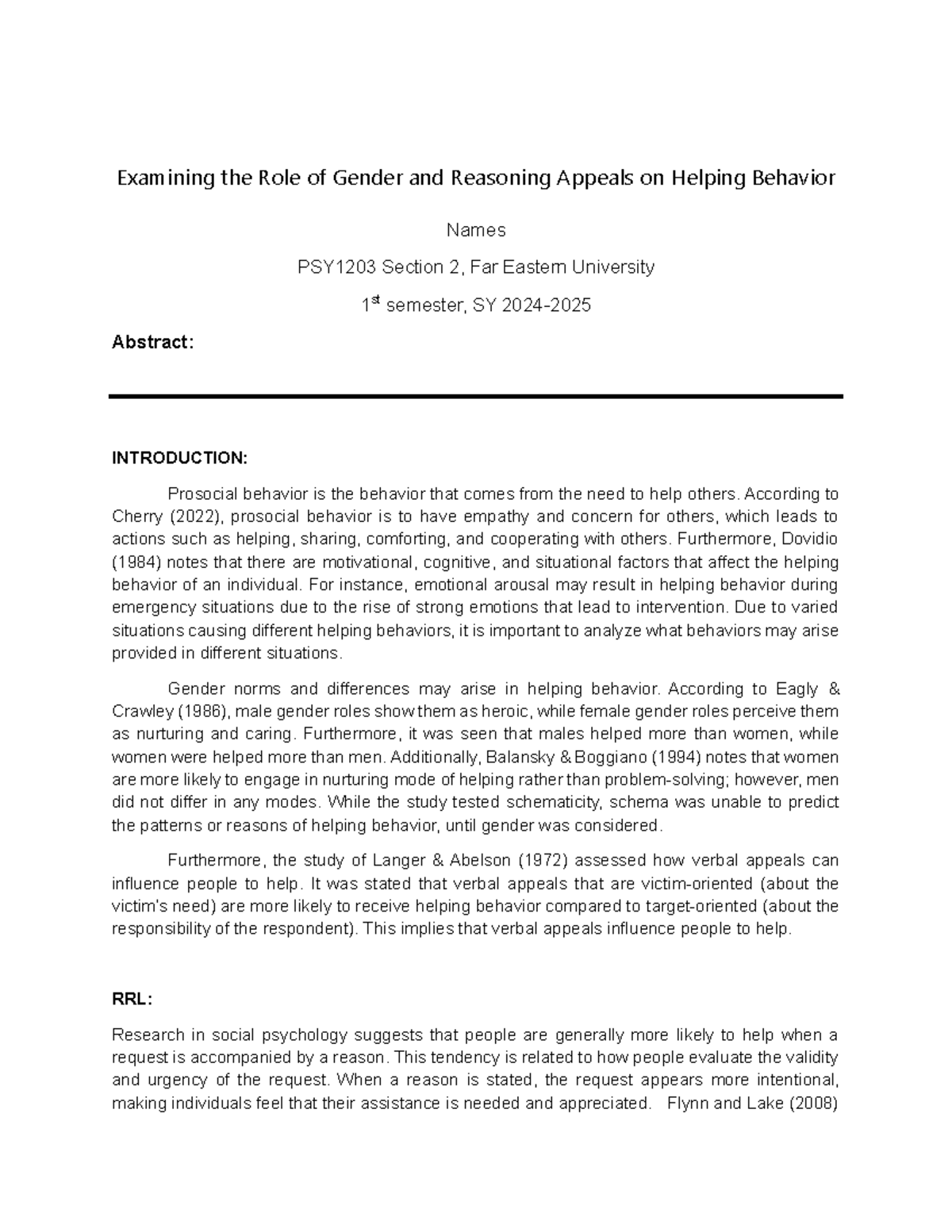 Experimental Report 2- Group 4 - Examining the Role of Gender and ...