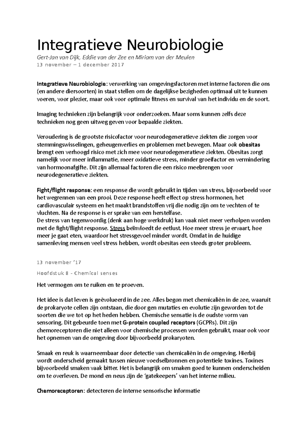 Integratieve Neurobiologie Samenvatting - Integratieve Neurobiologie ...