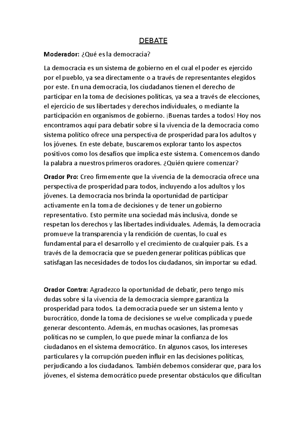 Debate - Comprensión y redacción de textos (Comunicación) - Edit ...