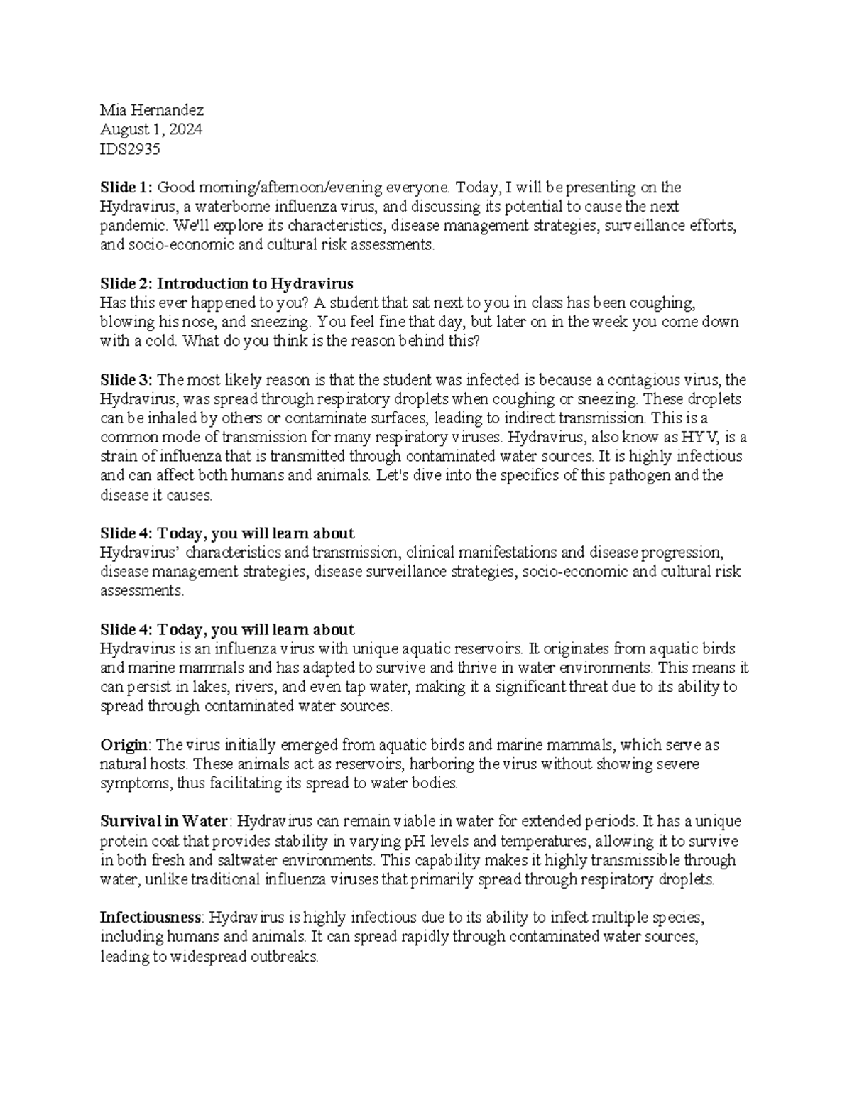 Script for Hydra Virus - summer - Mia Hernandez August 1, 2024 IDS ...