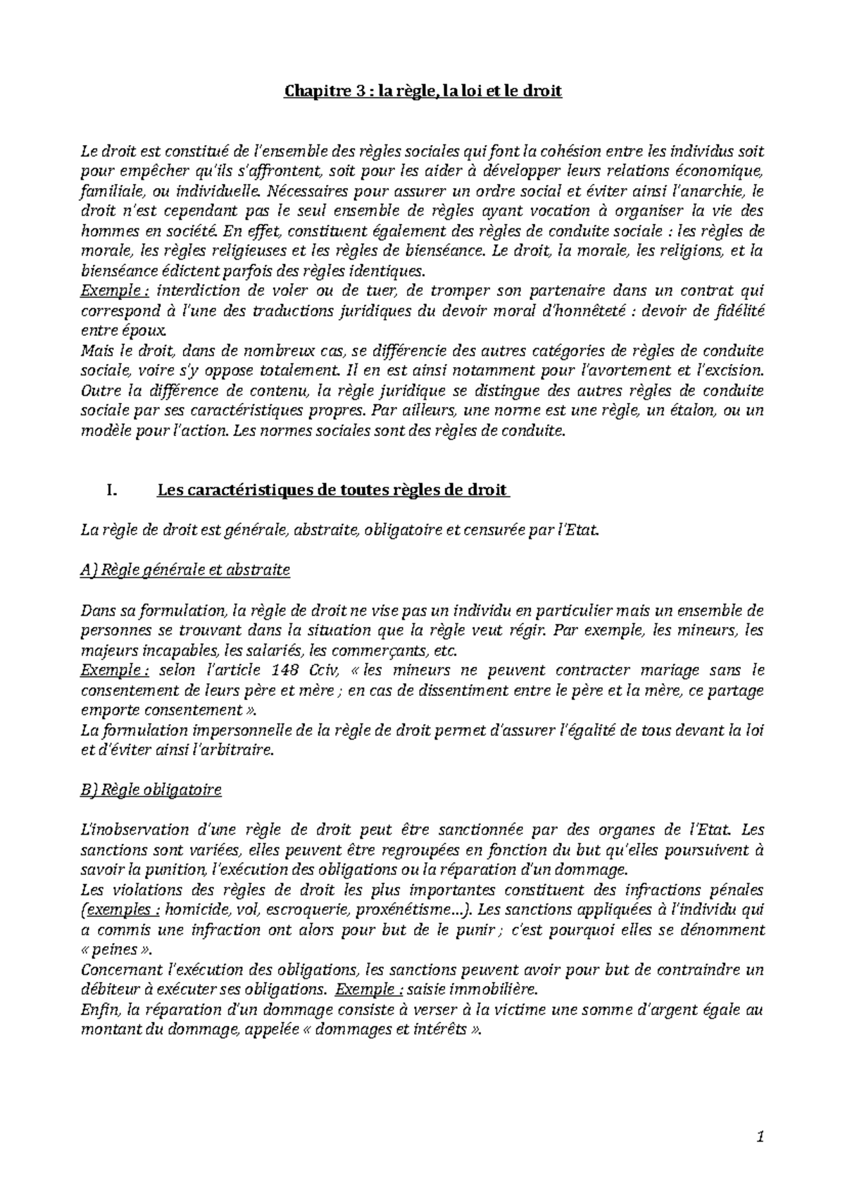 GEC: La règle, la loi et le droit - Chapitre 3 : la règle, la loi et le ...