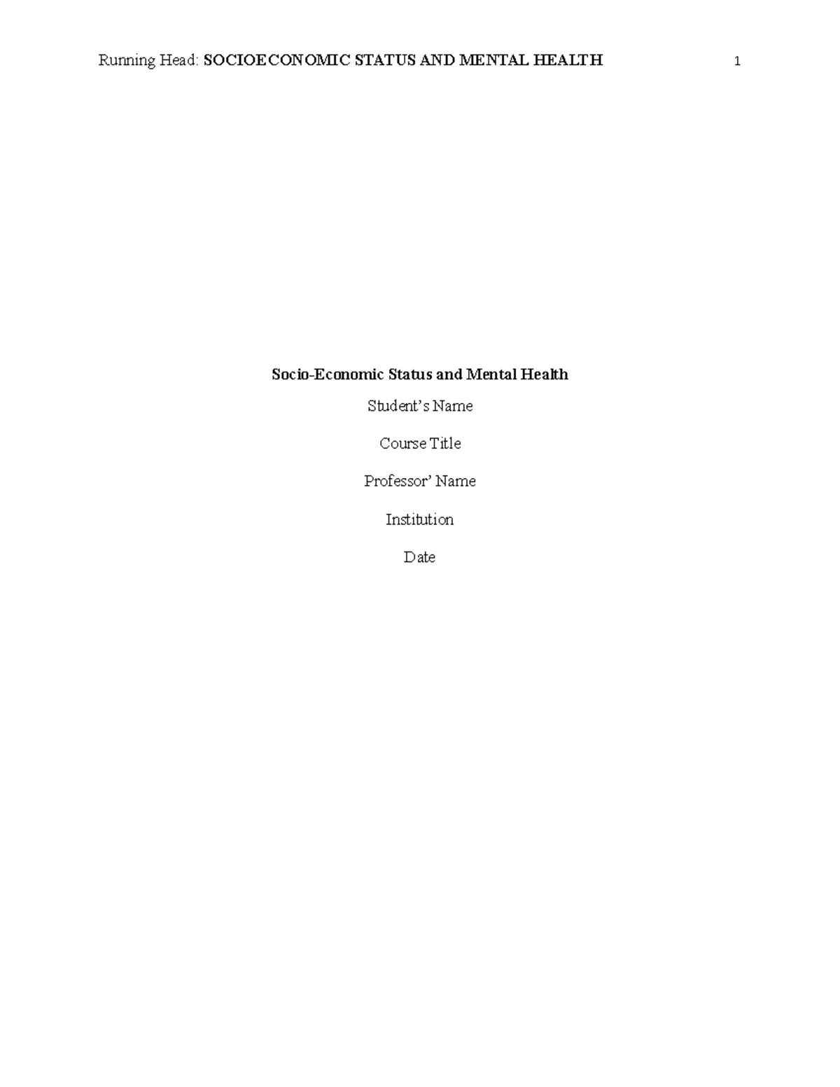 Socia final - am researcher - Running Head: SOCIOECONOMIC STATUS AND ...