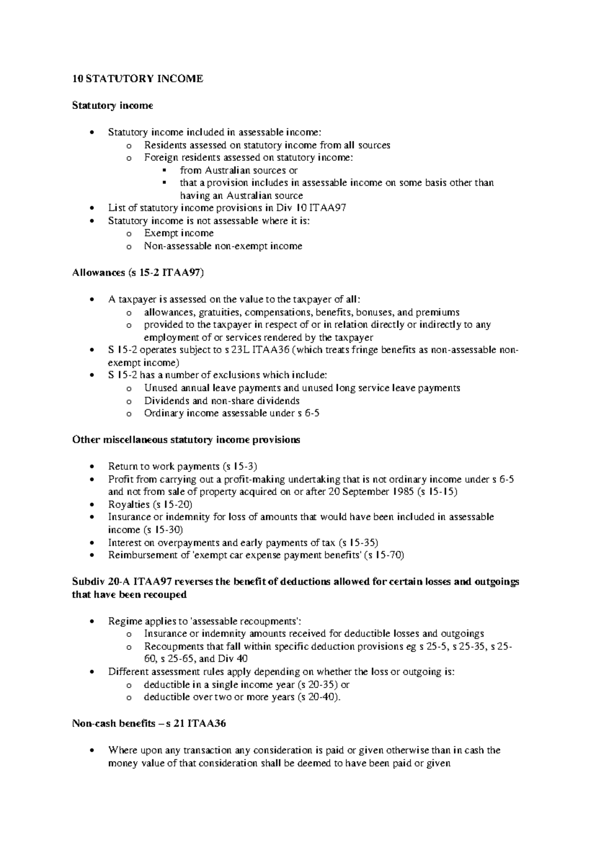 Week 6 notes - F,6 - 10 STATUTORY INCOME Statutory income - Statutory ...