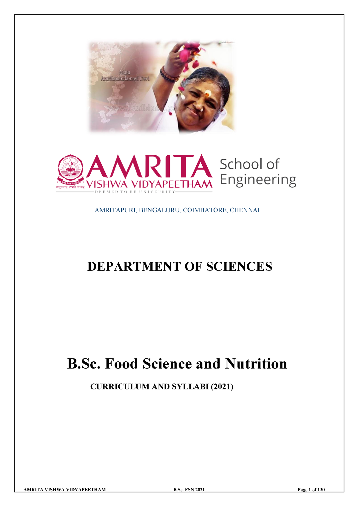 B Sc Food Science Nutrition - AMRITA VISHWA VIDYAPEETHAM B. FSN 2021 ...