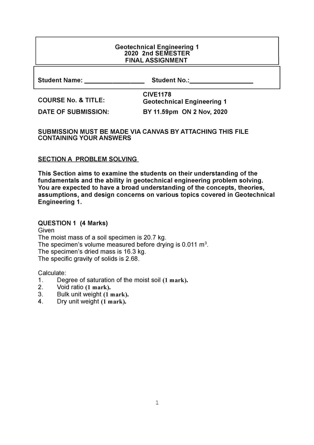 geotechnical engineering assignment