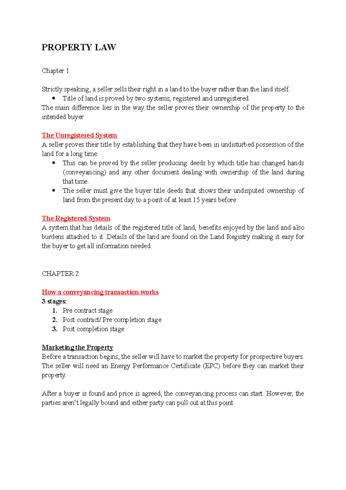 Property Law Chapter 1 and Chapter 2 Title of Land and Conveyancing