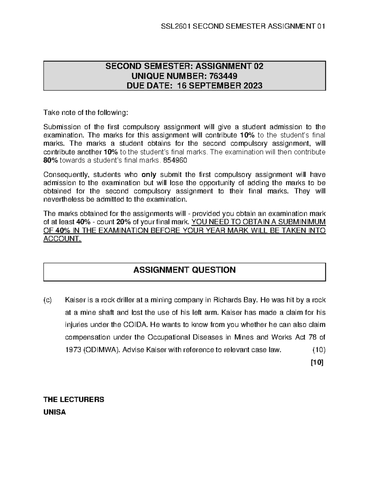 SSL2602 2 Assignment 2 - 100% pass - SSL 2601 SECOND SEMESTER ...