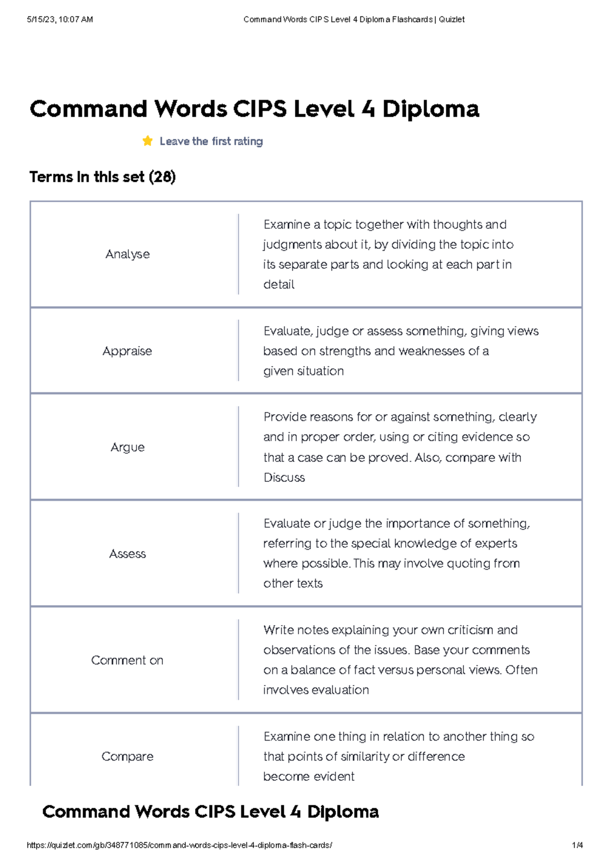 Command Words CIPS Level 4 Diploma Flashcards Quizlet Command Words