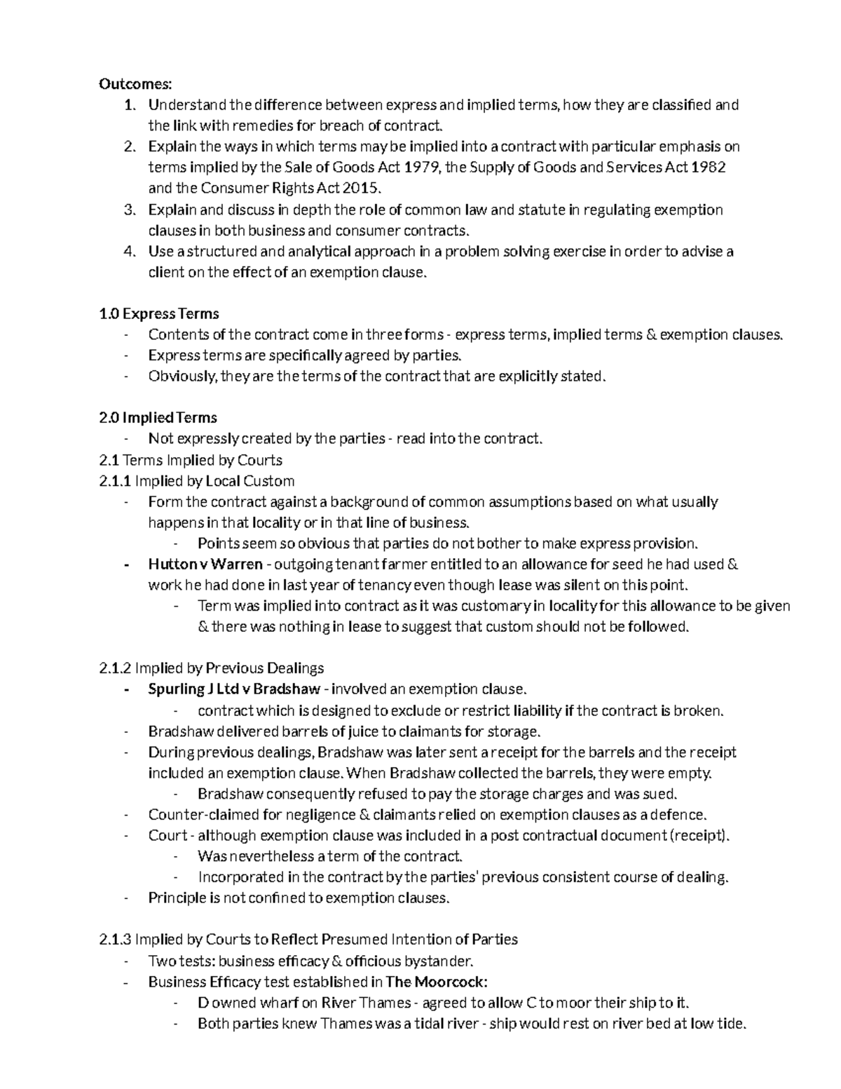 S1: Contents of Contract - Outcomes: 1. Understand the difference ...