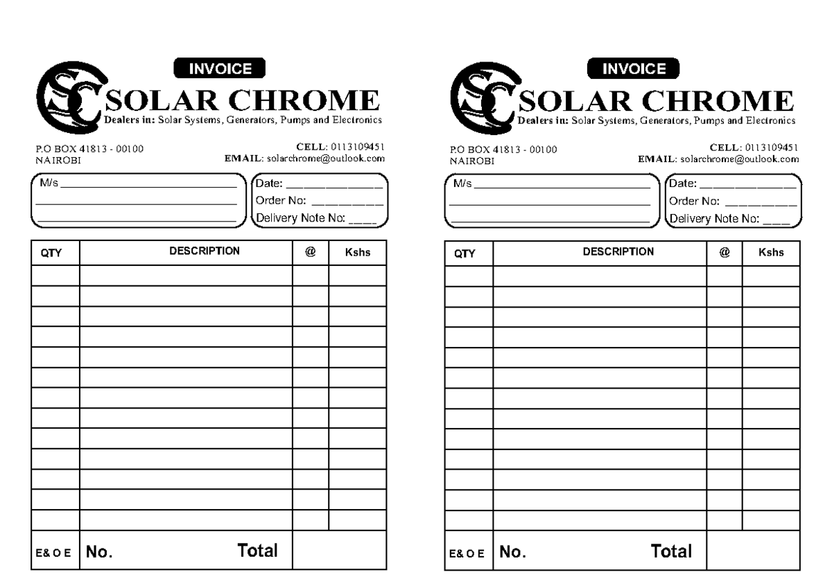 Solar Invoice - VFFF - Order No: ________________ Delivery Note No ...