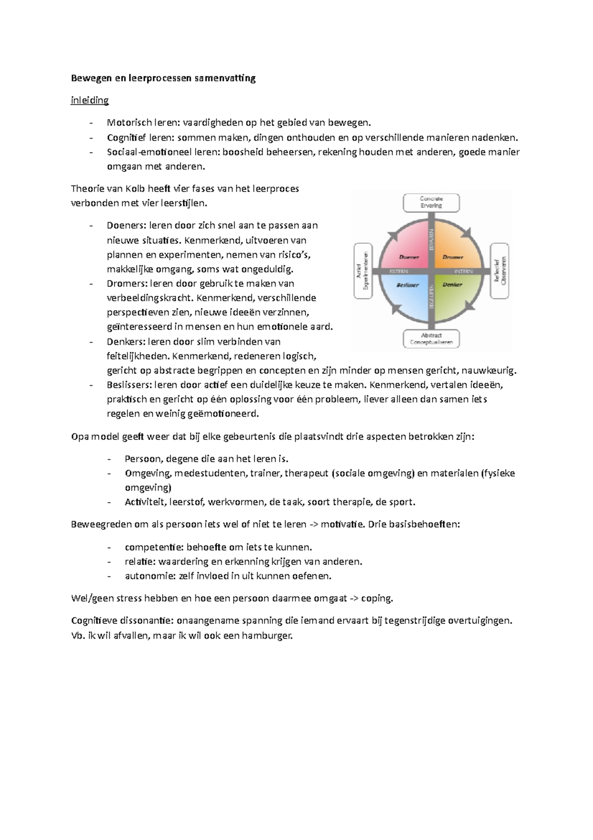 Bewegen En Leerprocessen Samenvatting - Bewegen En Leerprocessen ...