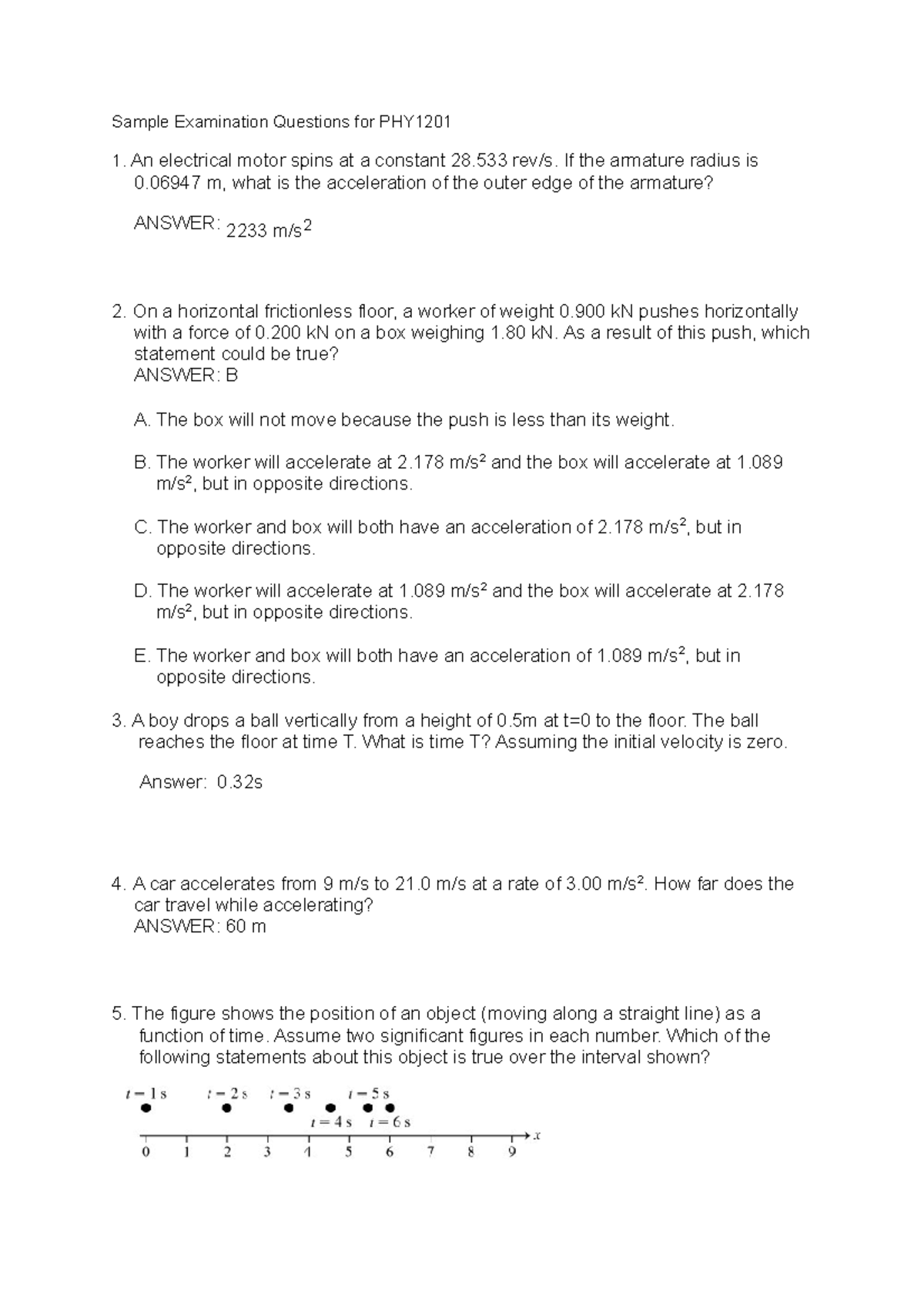 Sample Examination Questions for PHY1201 - Sample Examination Questions ...