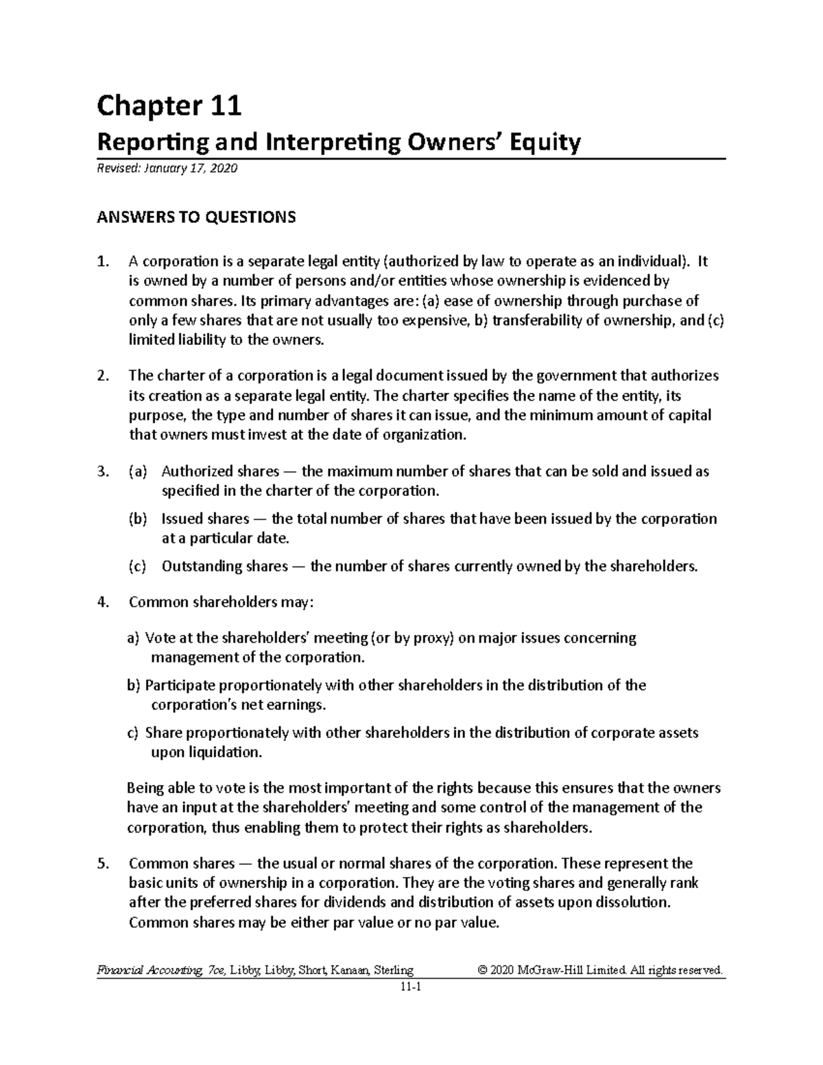 Answers 11 - Chapter 11 Reporting and Interpreting Owners’ Equity ...