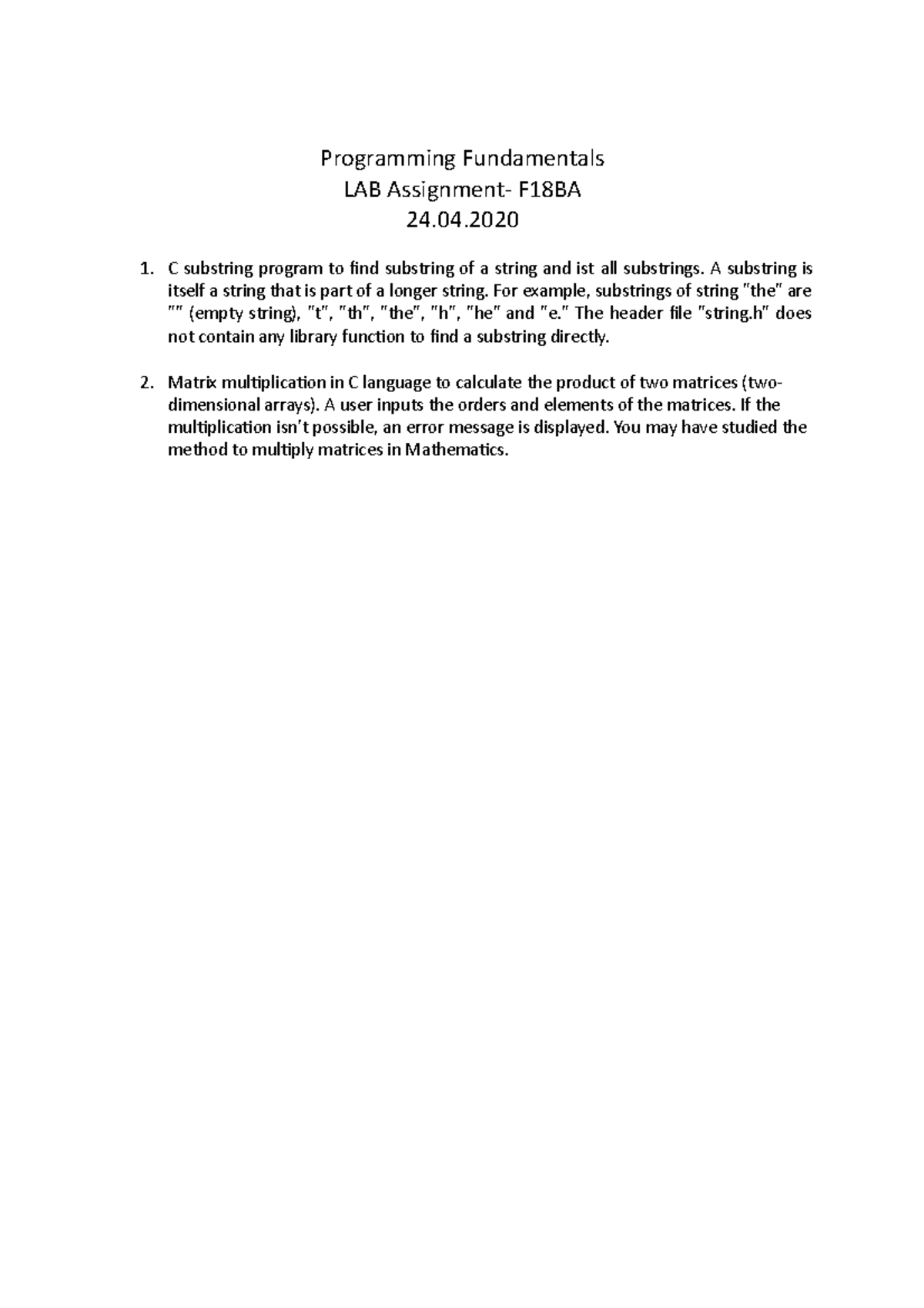 Lab Assignment 24 - Lecture notes 10 - Programming Fundamentals LAB ...