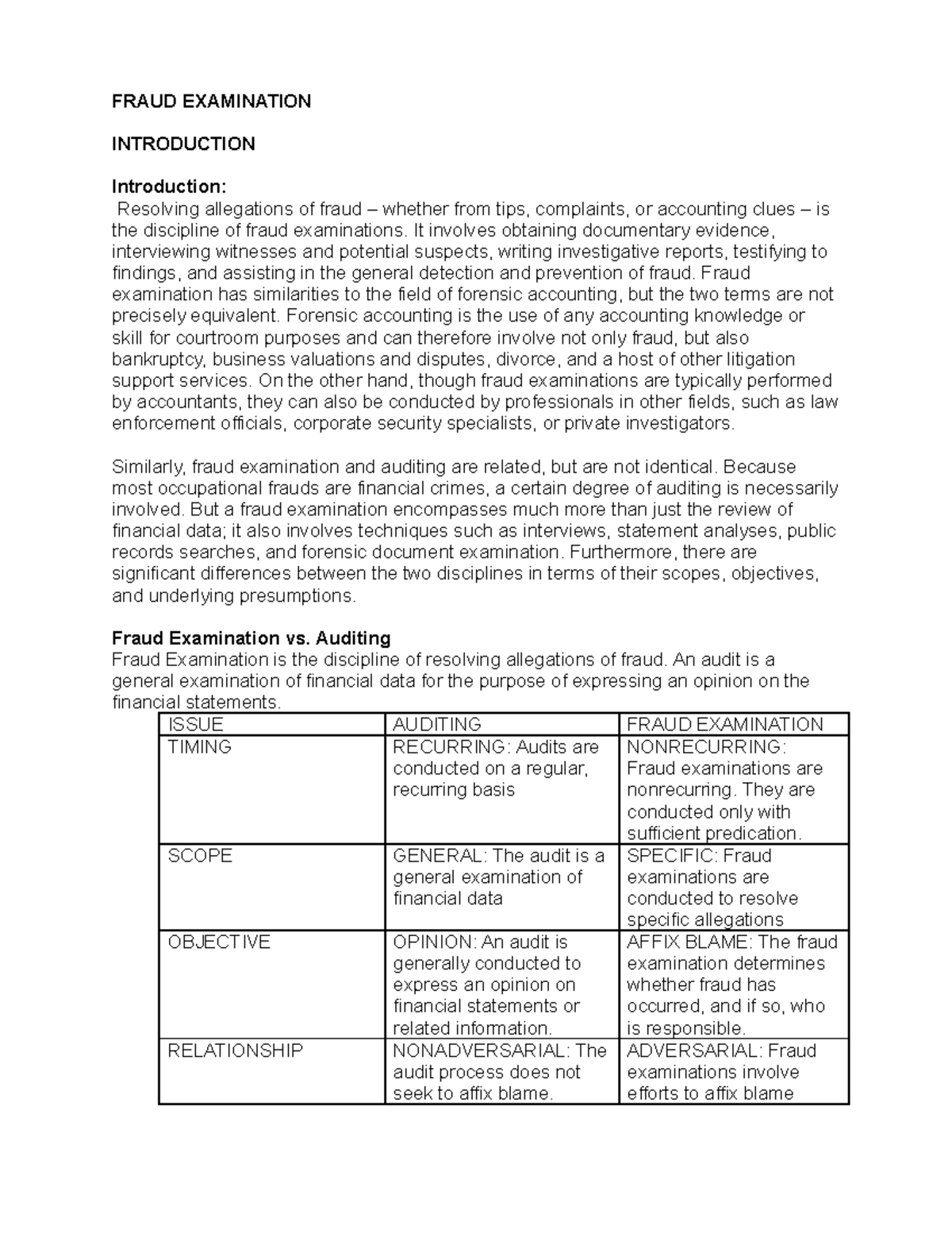 1. Introduction To Fraud - FRAUD EXAMINATION INTRODUCTION Introduction ...