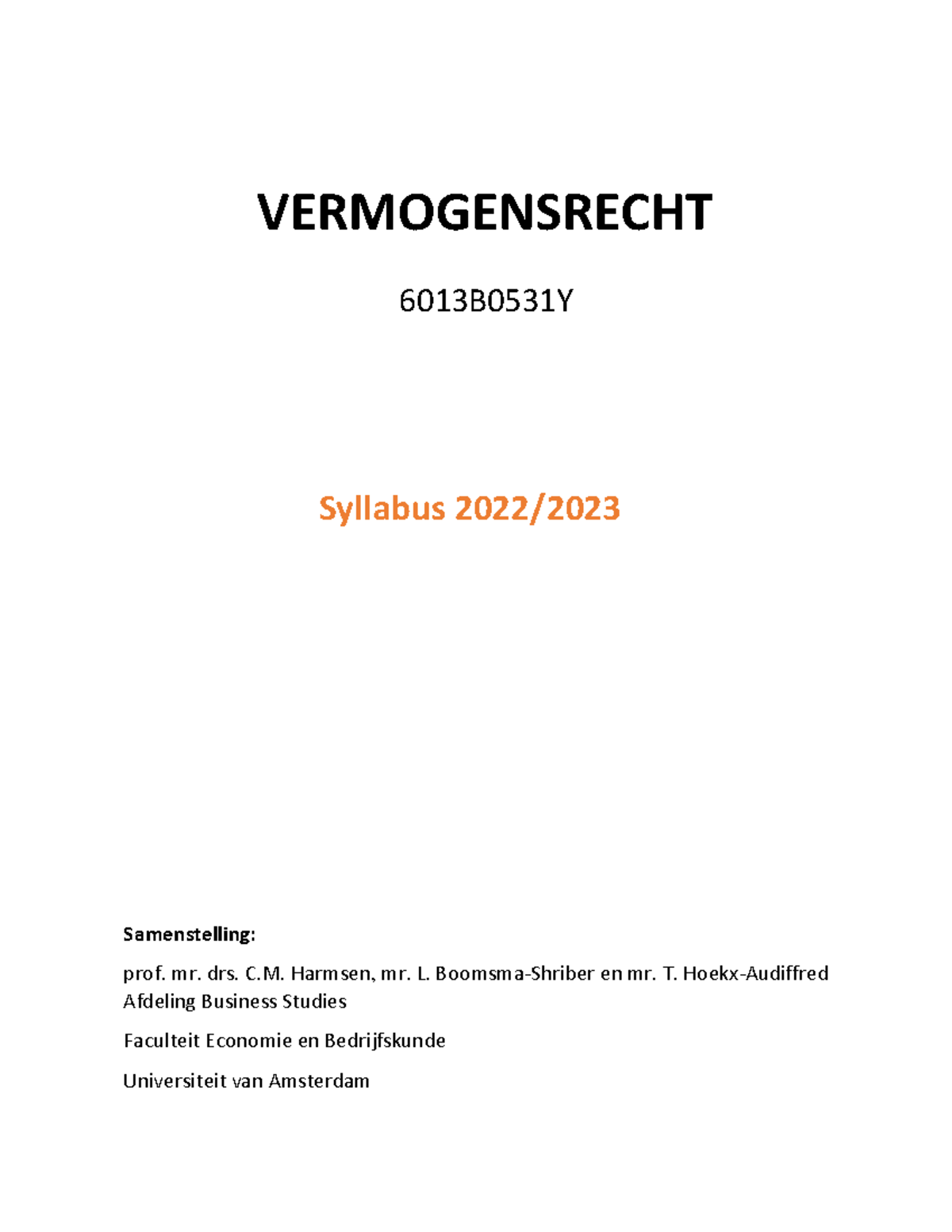 Syllabus BA Vermogensrecht 2022-2023-2 - VERMOGENSRECHT 6013B0531Y ...