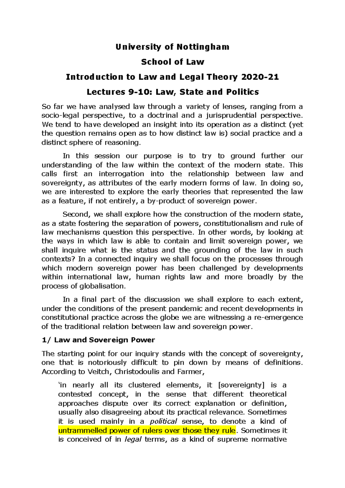 Law Politics - University of Nottingham School of Law Introduction to ...