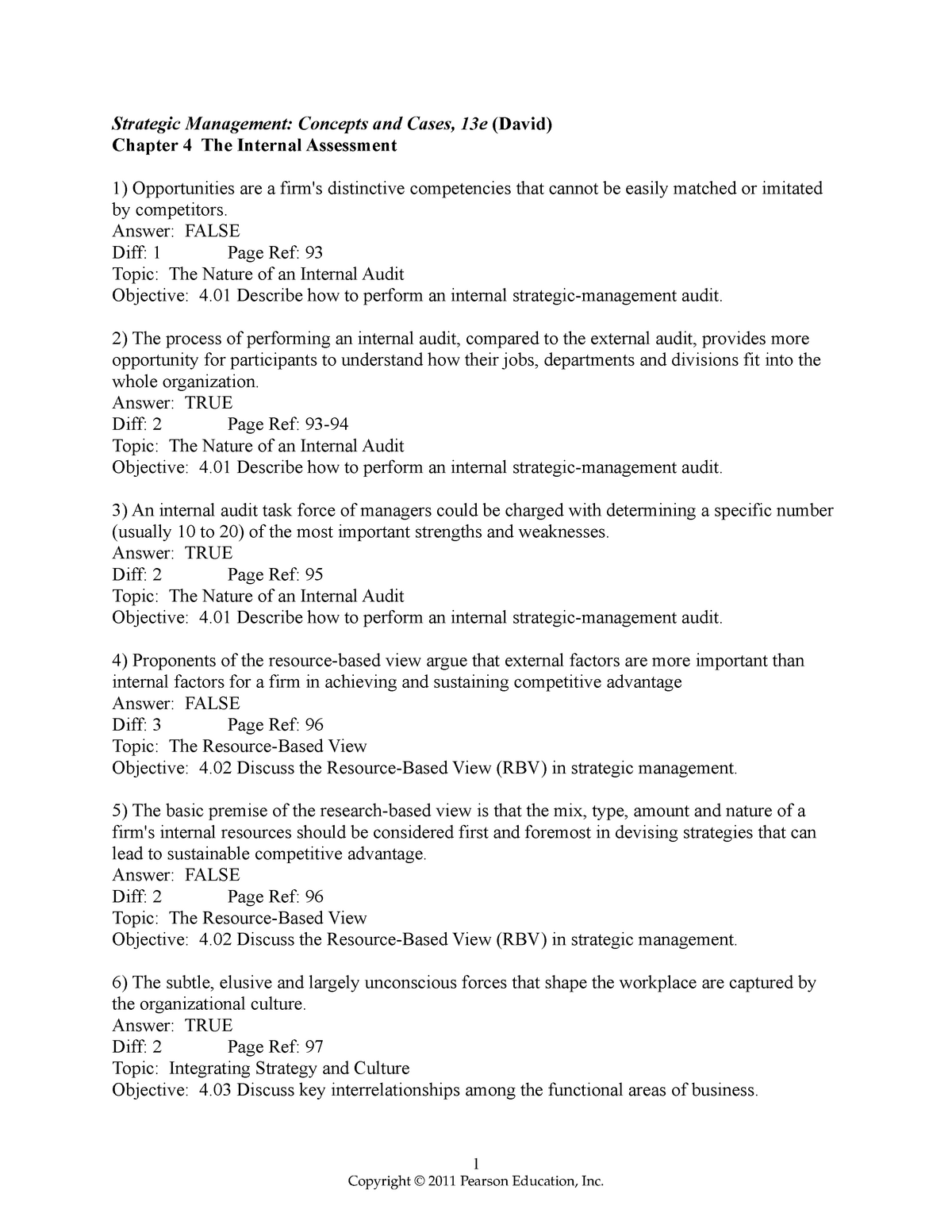 Chapter-4 - Testbank - Strategic Management: Concepts And Cases, 13e ...