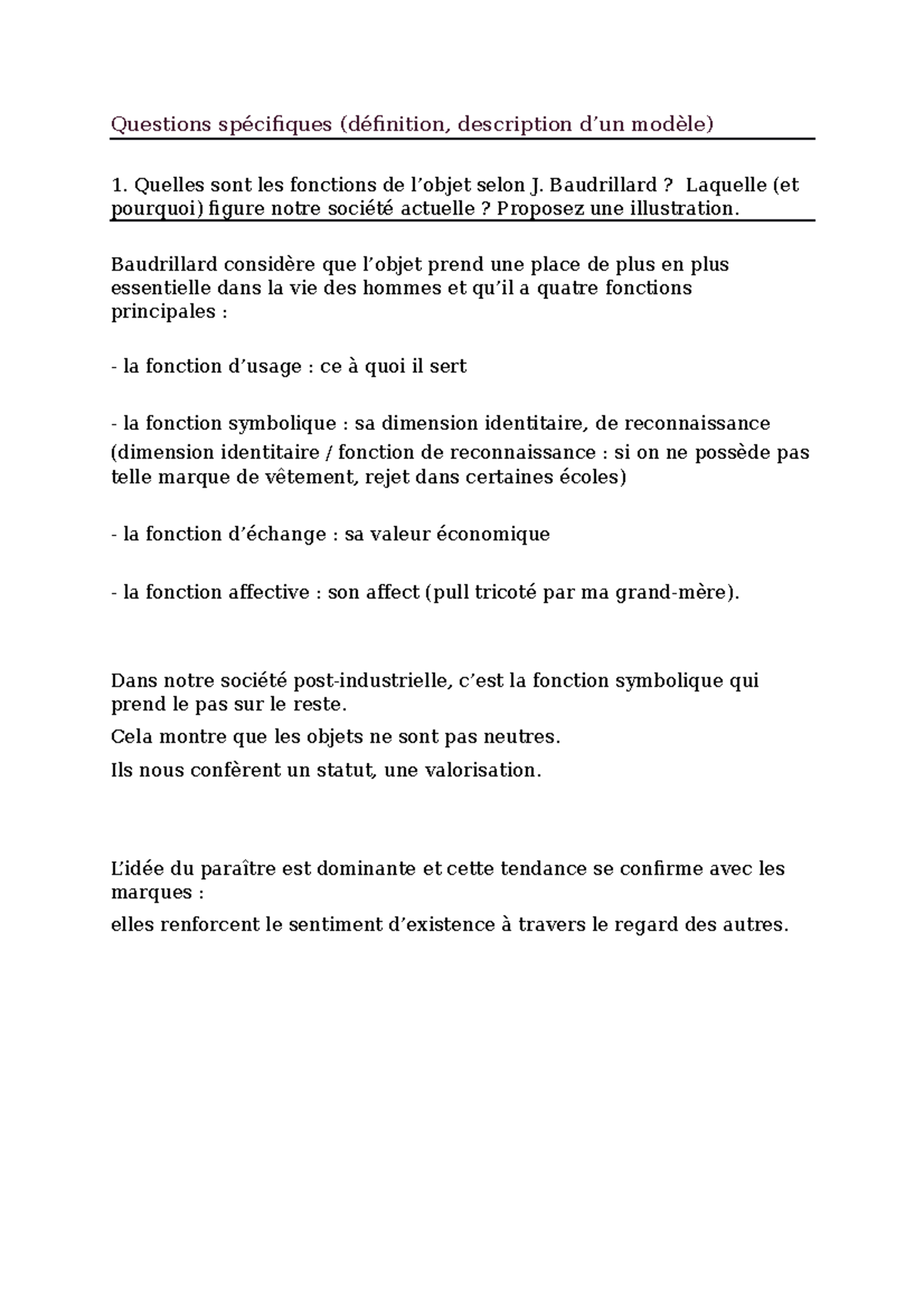 Questions spécifiques (définition, description d'un modèle) - Questions ...