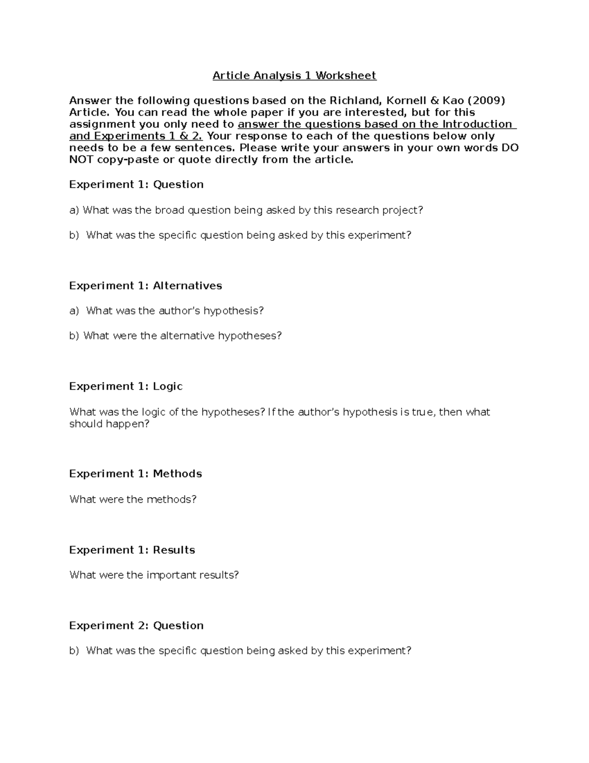 Article Analysis 1 Worksheet - Article Analysis 1 Worksheet Answer The ...