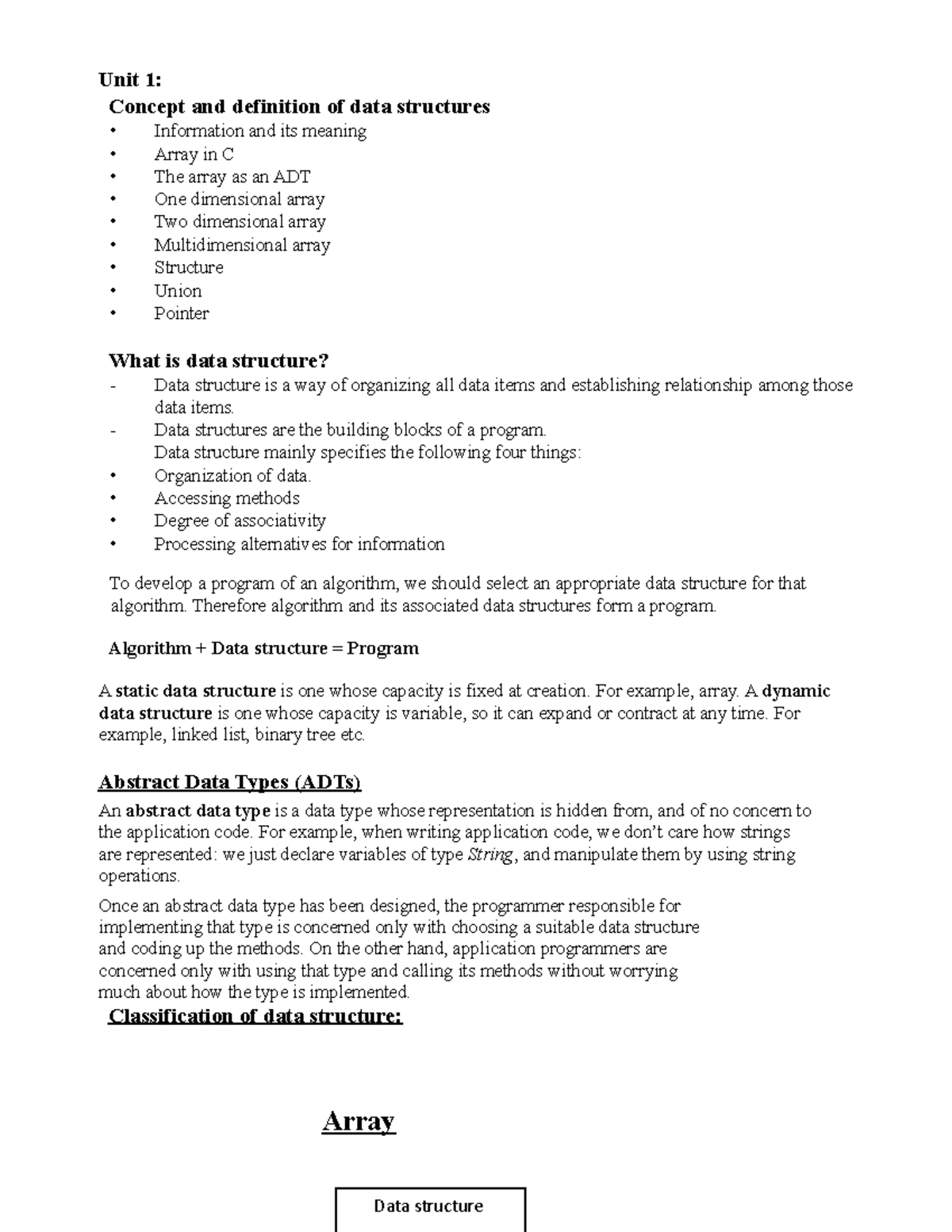 Data Structure notes - Unit 1: Concept and definition of data ...