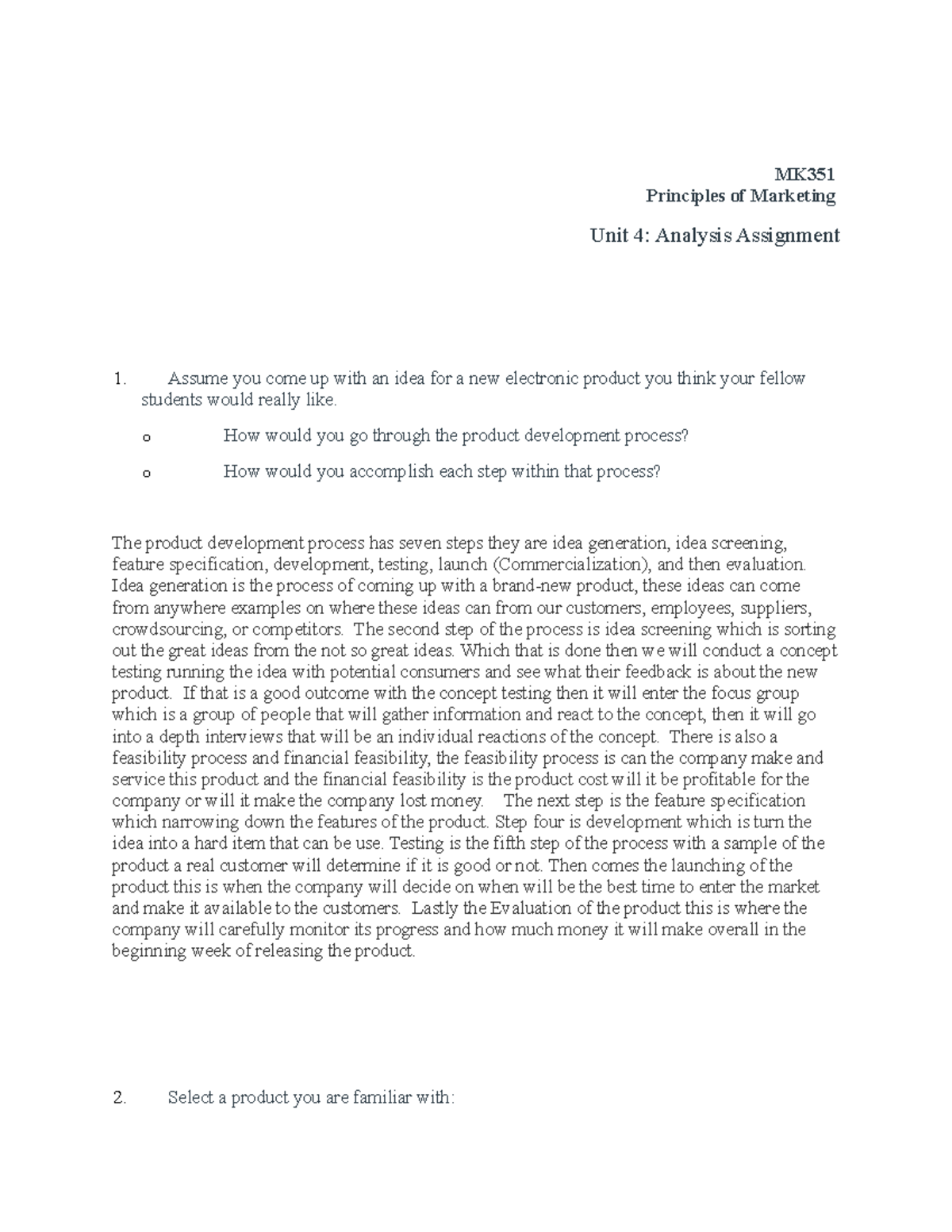 Principles of Marketing MK351 Unit 4- Analysis Assignment - MK ...