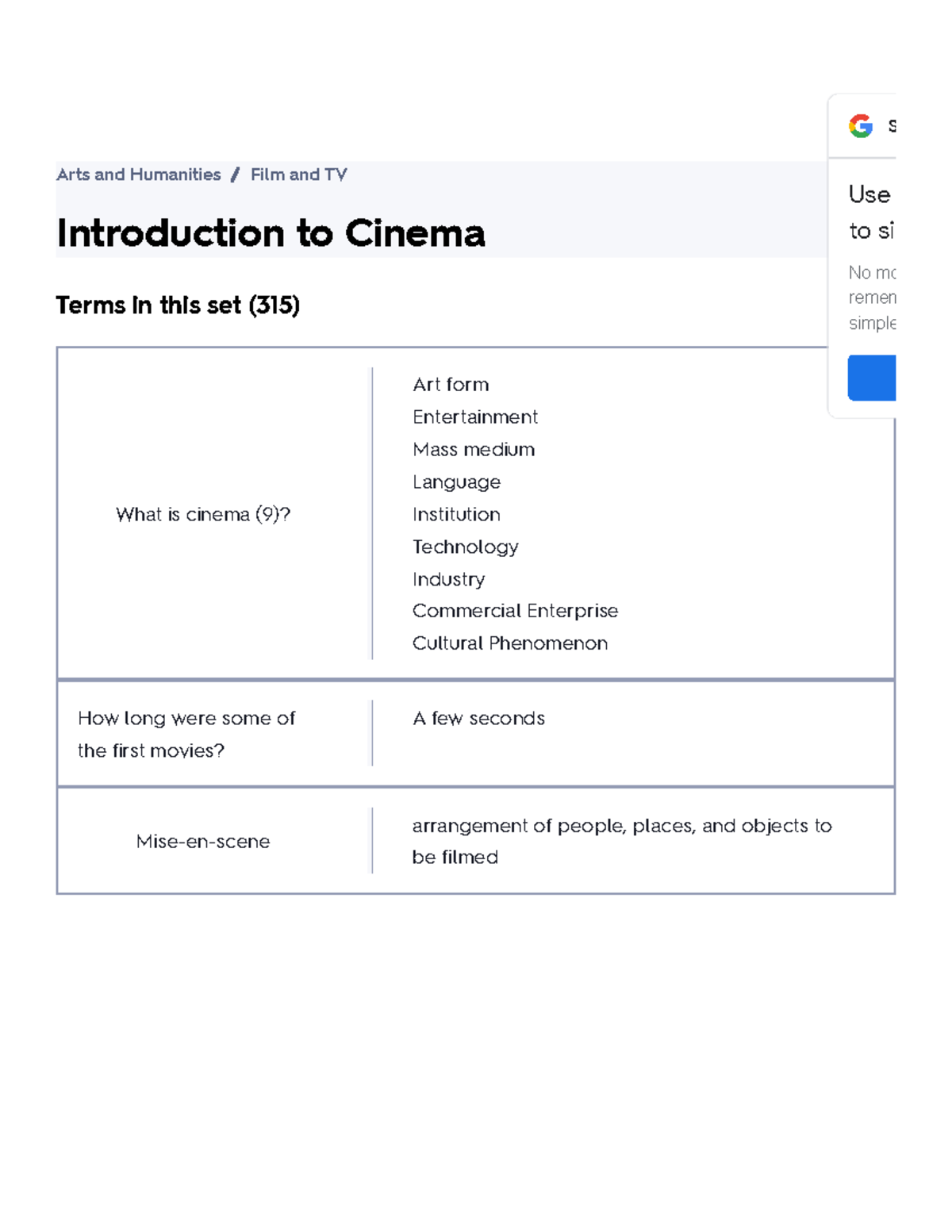 Introduction To Cinema Flashcards Quizlet - Introduction To Cinema Arts ...