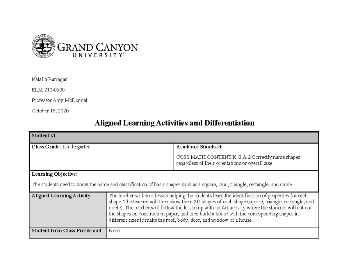 ELM210DT5Aligned Activities and Differentiation. Natalia Barragan