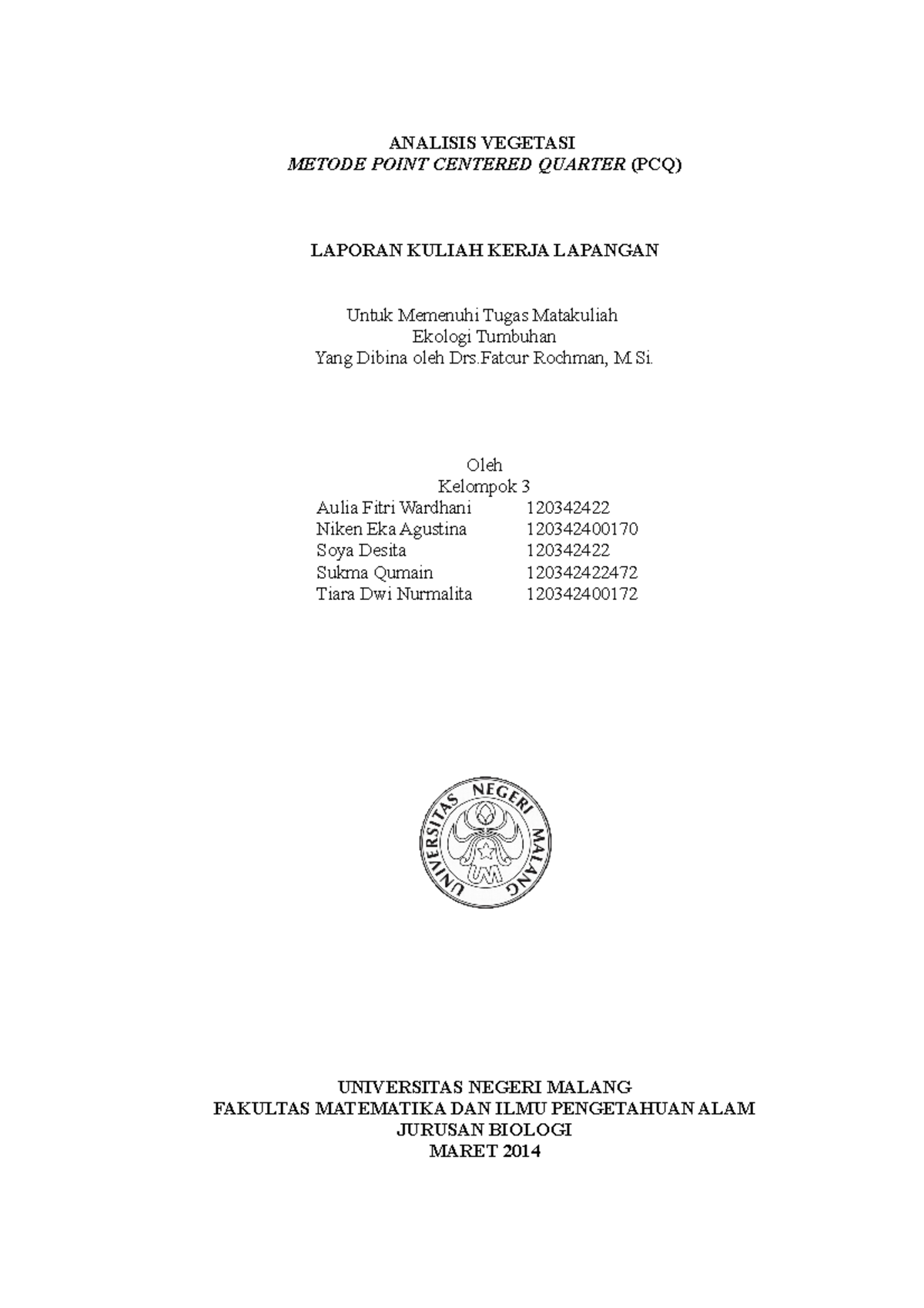 213652805 Analisis Vegetasi pcq ANALISIS VEGETASI METODE POINT