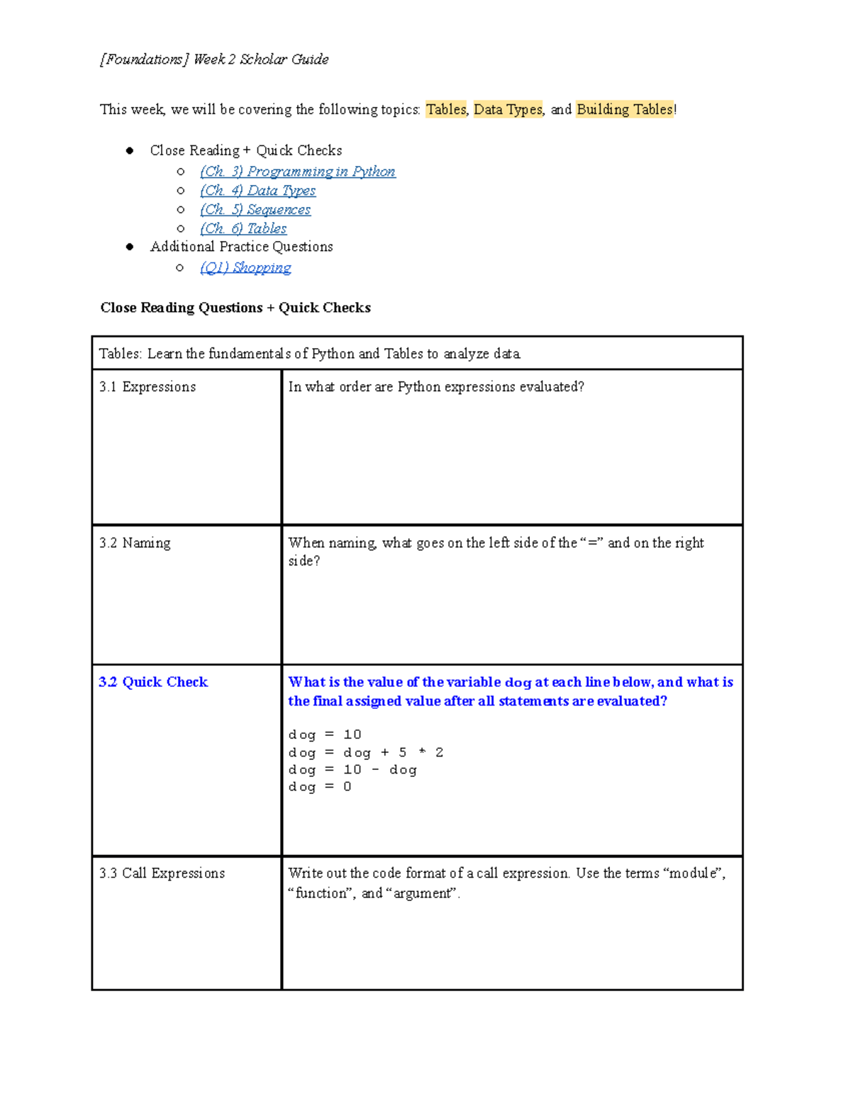 Guide #2 - Tables, Data Types + Building Tables - This week, we will be ...