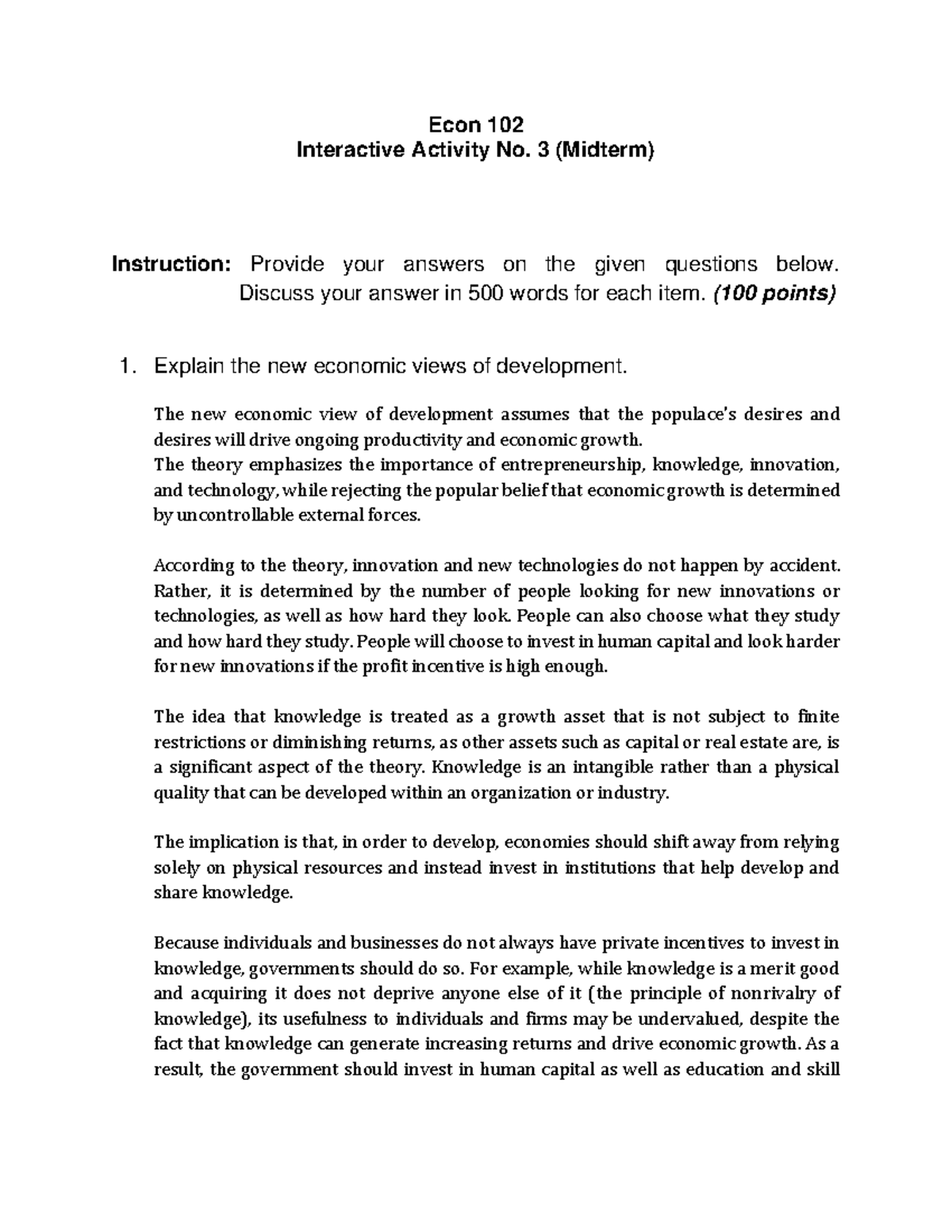 Interactive No. 3 (Midterm) - Econ 102 Interactive Activity No. 3 ...