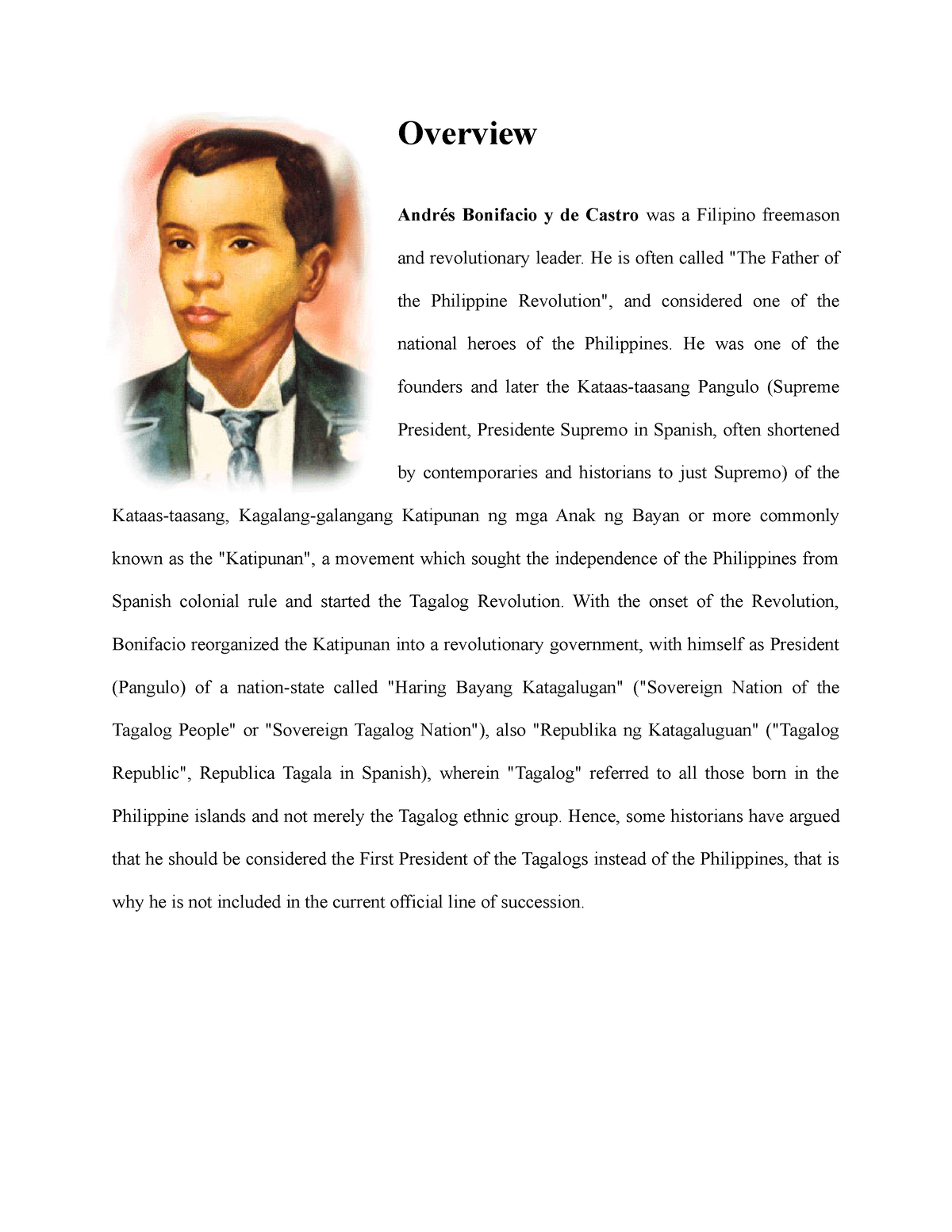 Ab - Andres Bonifacio Autobiography - Overview Andrés Bonifacio y de ...