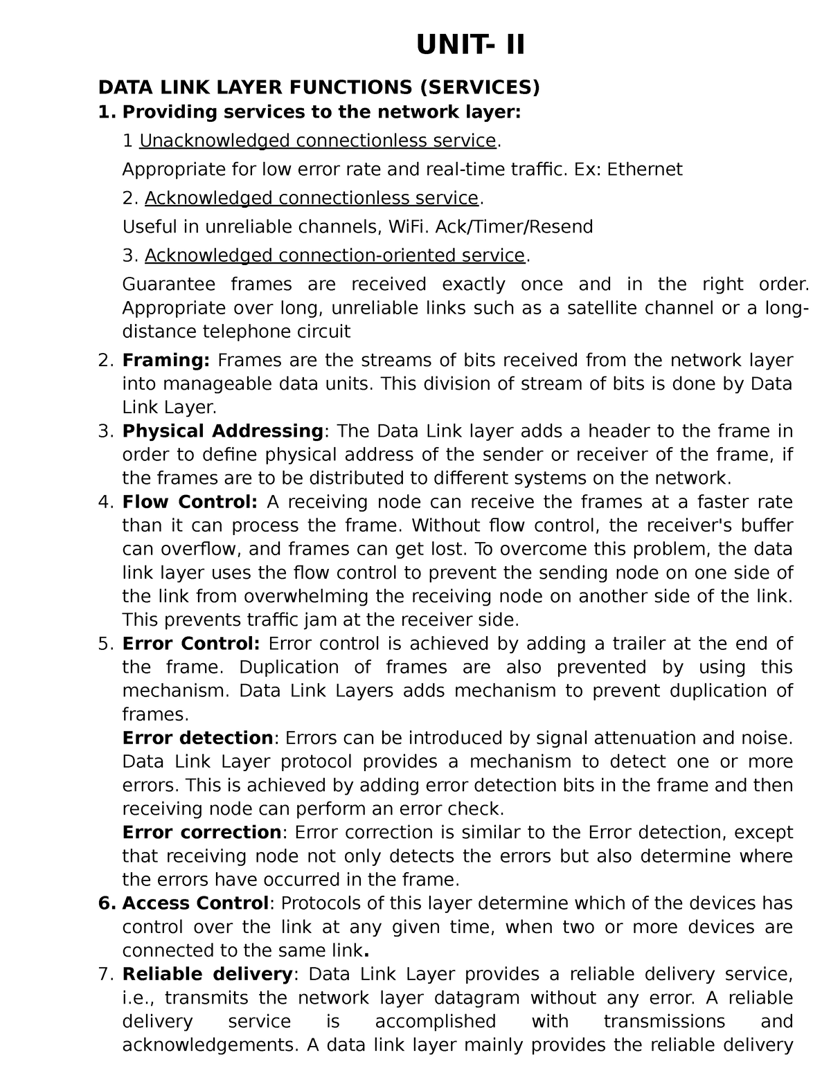 Computer Networks Notes Unit 2 - UNIT- II DATA LINK LAYER FUNCTIONS ...