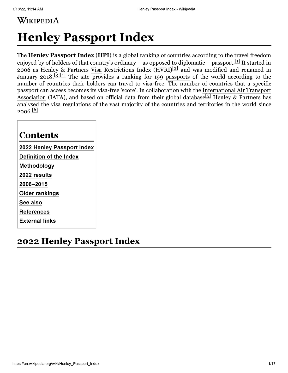 Passport notes about the Henley index Henley Passport Index The