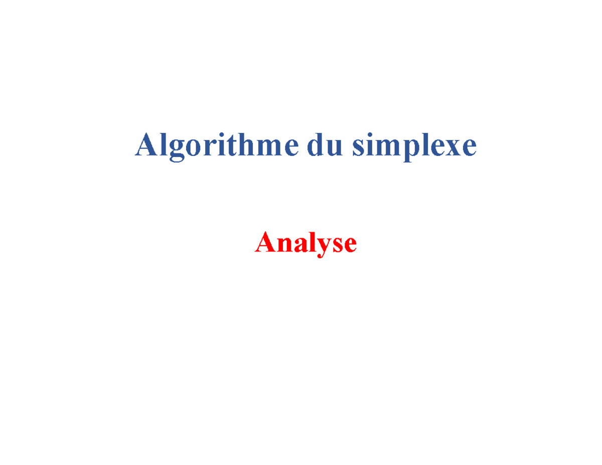 1.6 Simplexe Analyse - Notes De Cours - Algorithme Du Simplexe Analyse ...