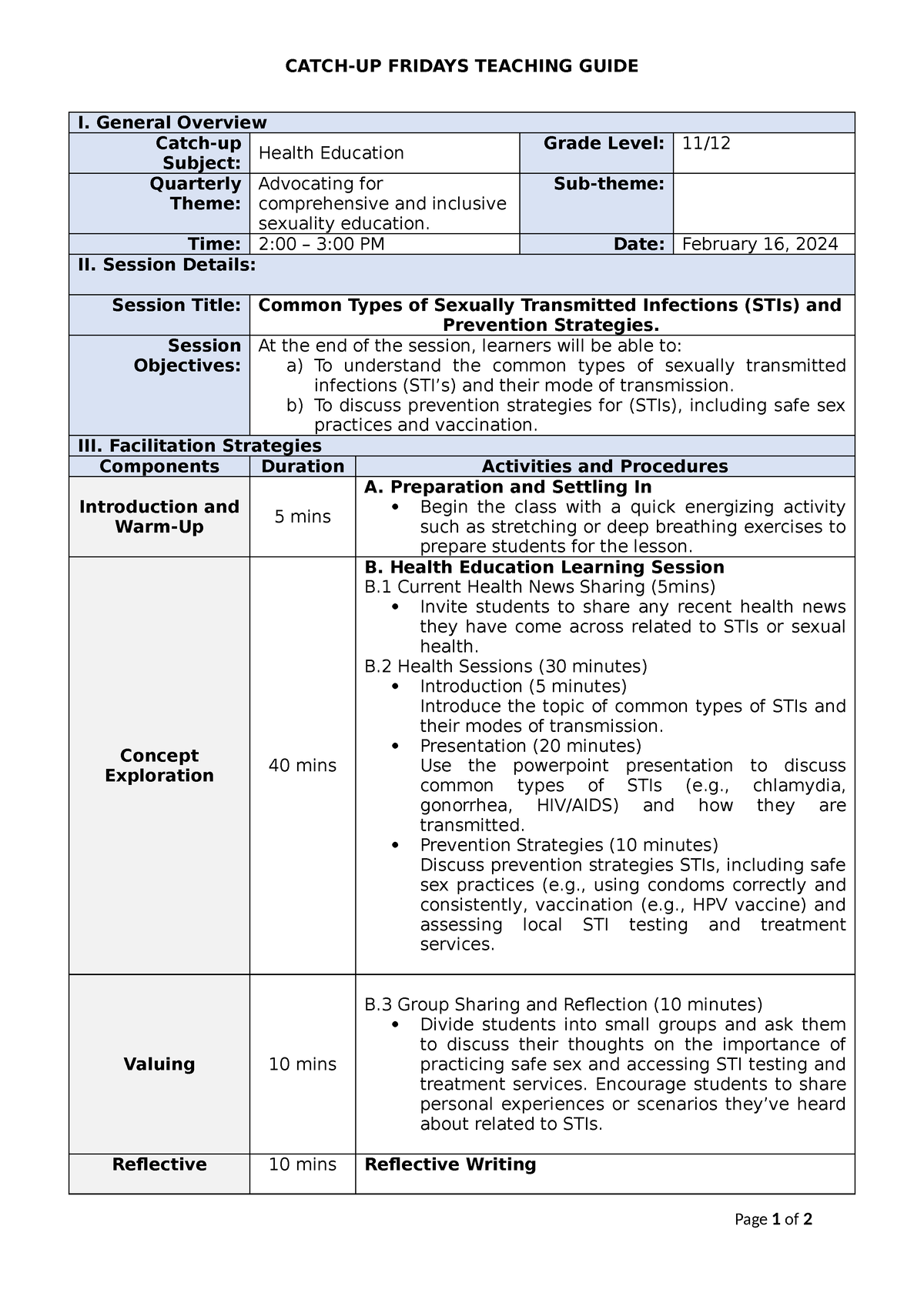 SHS Health Education Edited - CATCH-UP FRIDAYS TEACHING GUIDE I ...