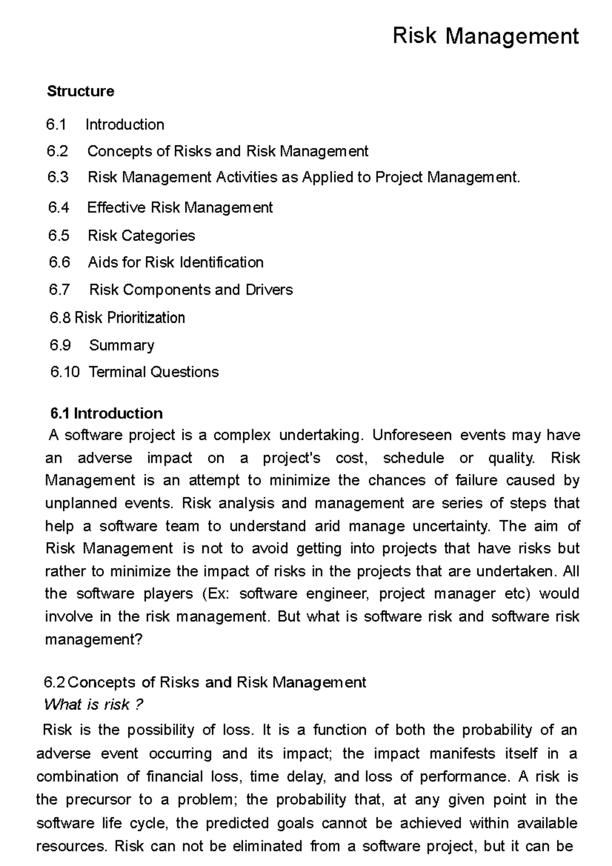 Software Project Management And Quality Assurance Risk Management Vol1 Risk Management