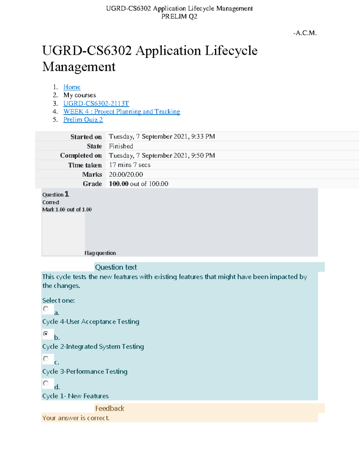 Prelim Q2 - Application Lifecycle Management 1 - Studocu