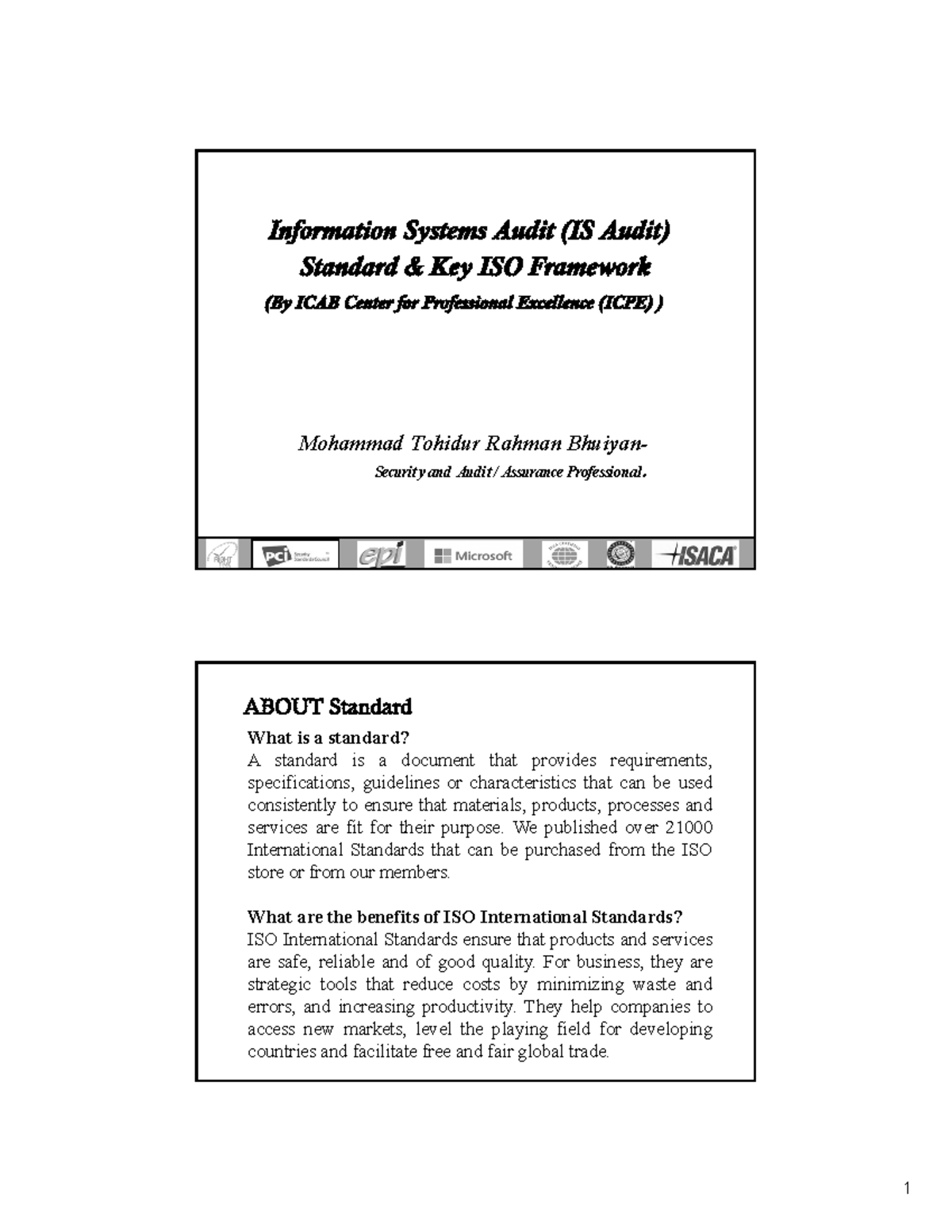 ISO Overview - ICAB (Deligate Hand notes) - Mohammad Tohidur Rahman ...
