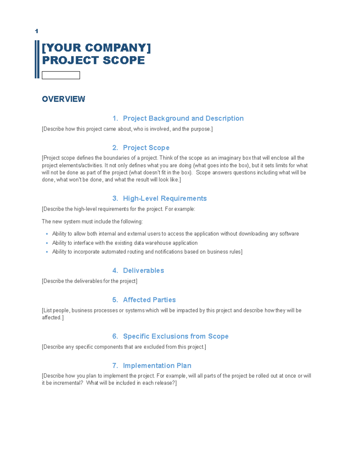 Project Scope Template - [YOUR COMPANY] PROJECT SCOPE OVERVIEW 1 ...