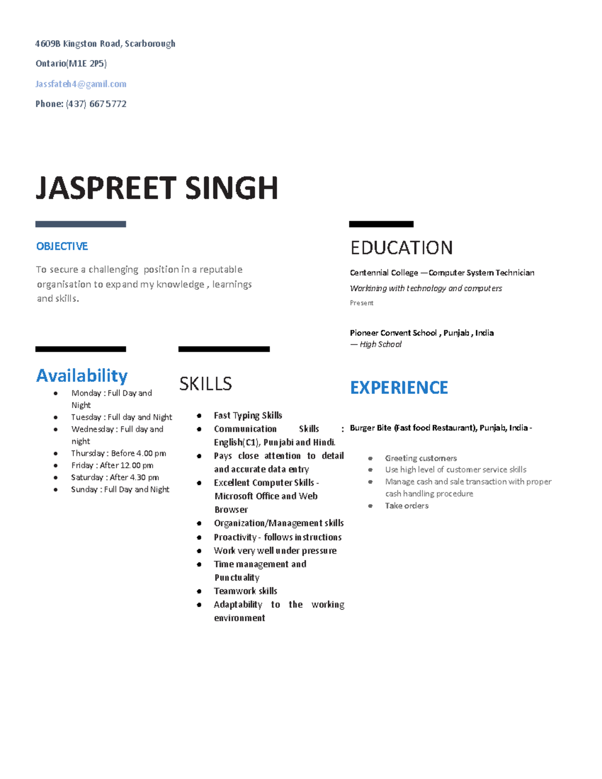 Jaspreet Resume - Wrr5t54355tfdfvggsfdbd - 4609b Kingston Road 