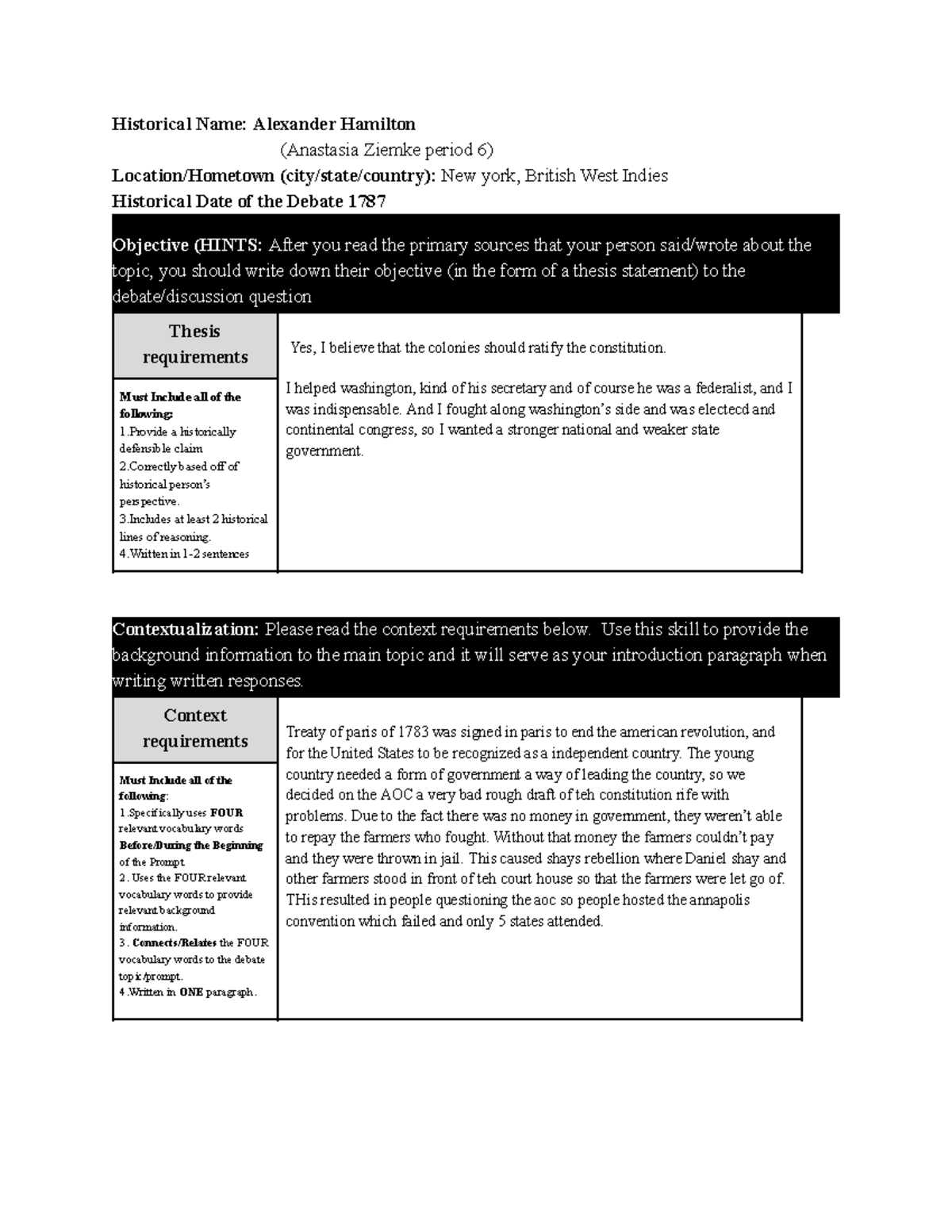 Alexander Hamilton Resume - Historical Name: Alexander Hamilton ...