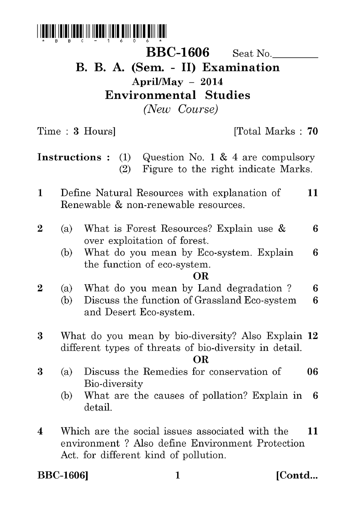 B. B. A. (Sem. - II) Environmental Studies - Bachelor Of Business ...