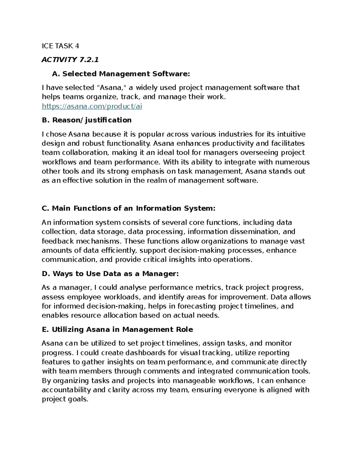 Activity 7 - ICE TASK 4 ACTIVITY 7. A. Selected Management Software: I ...