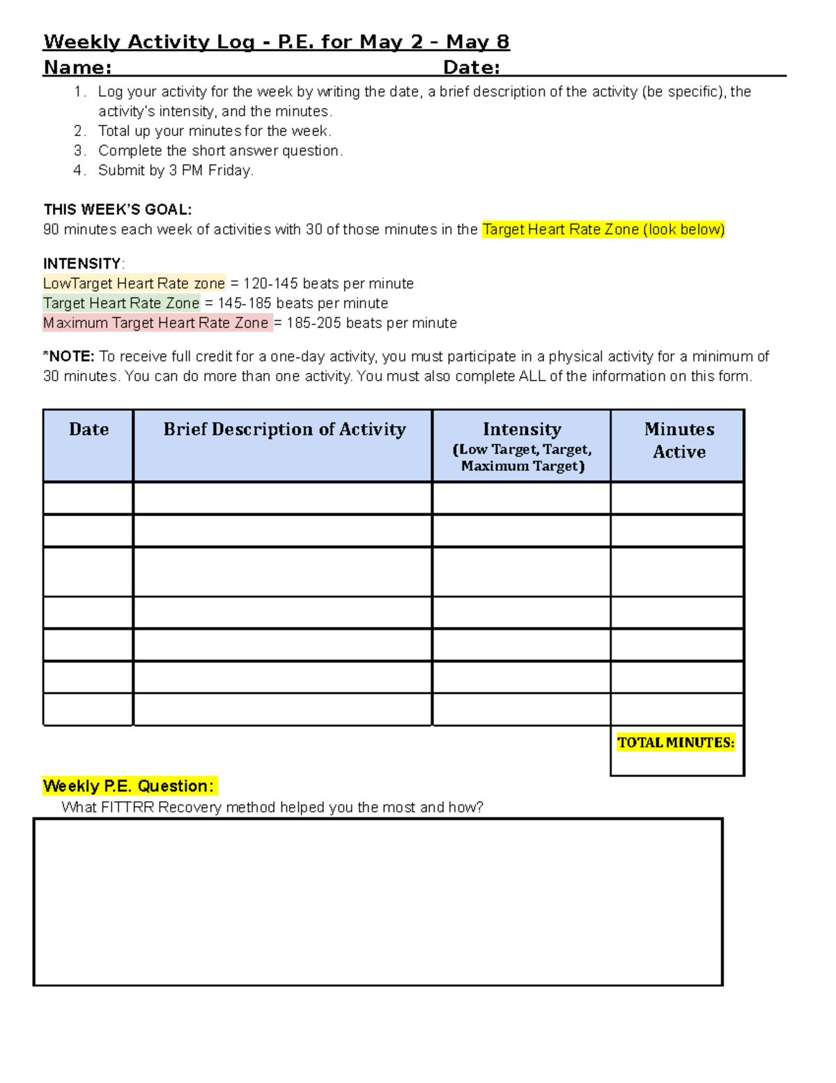Copy of Master Activity Log May 2 - May 8 - Weekly Activity Log - P ...