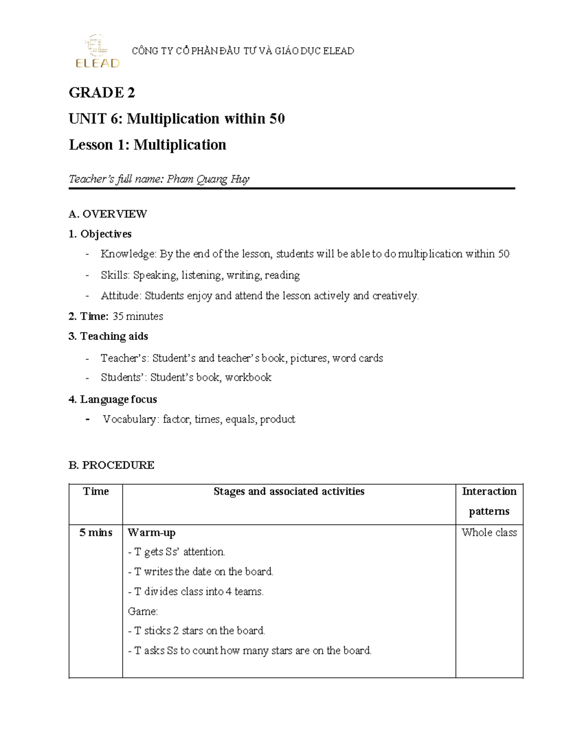 PHAM Quang HUY LP TAT W26 CÔNG TY CỔ PHẦN ĐẦU TƯ VÀ GIÁO DỤC ELEAD