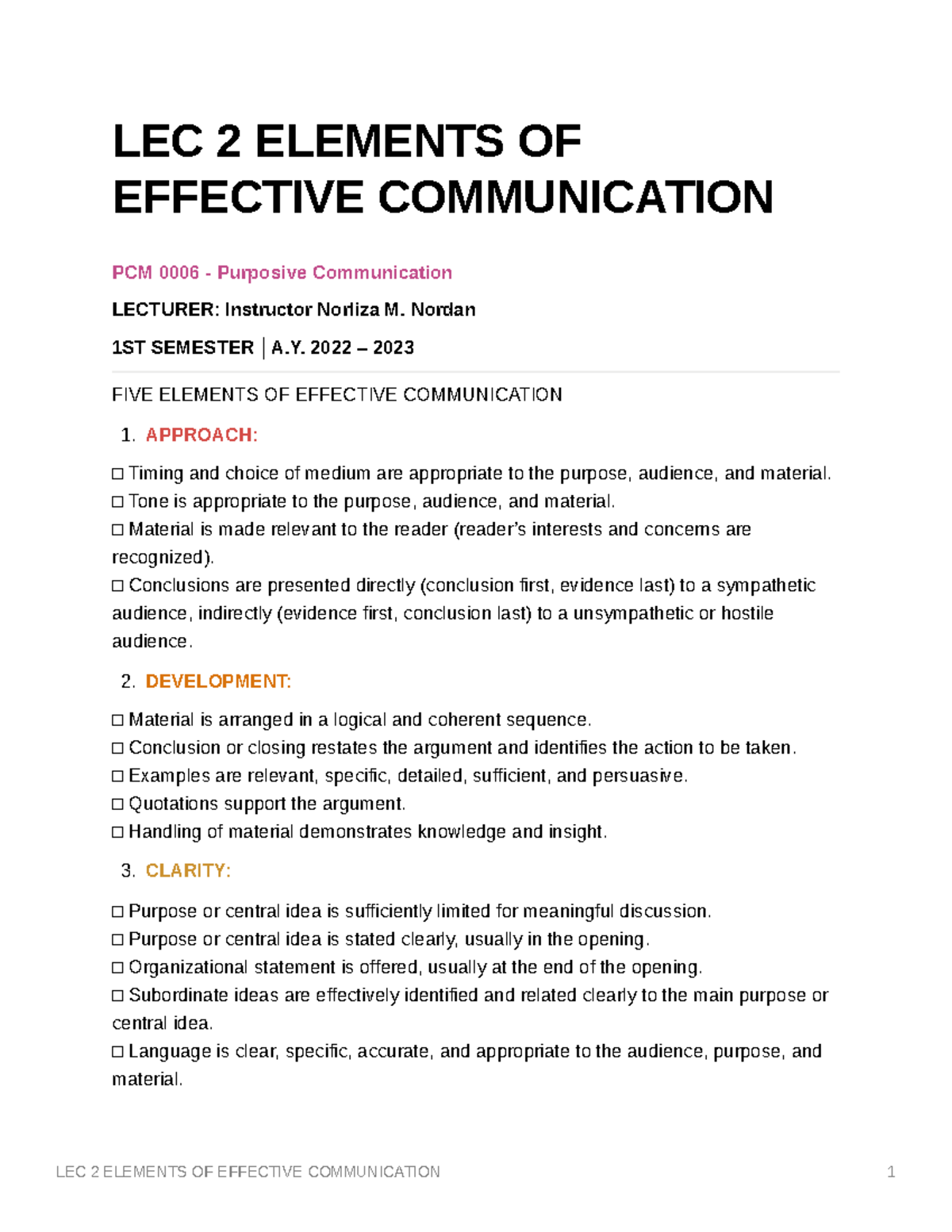 LEC 2 Elements OF Effective Communication - LEC 2 ELEMENTS OF EFFECTIVE ...