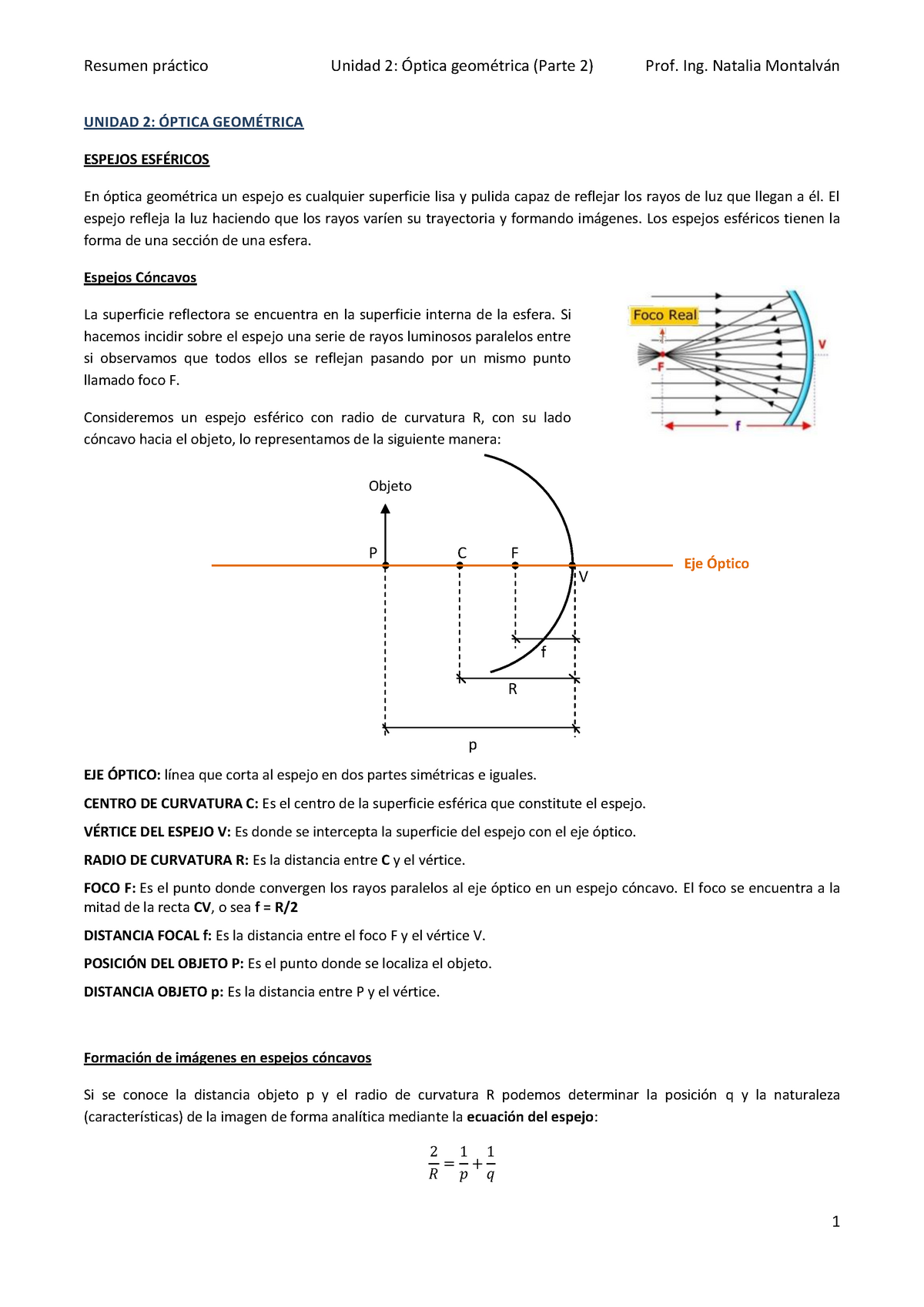 Unidad 2 (Parte 2 Espejos Esféricos) Corregido - UNIDAD 2: ÓPTICA ...