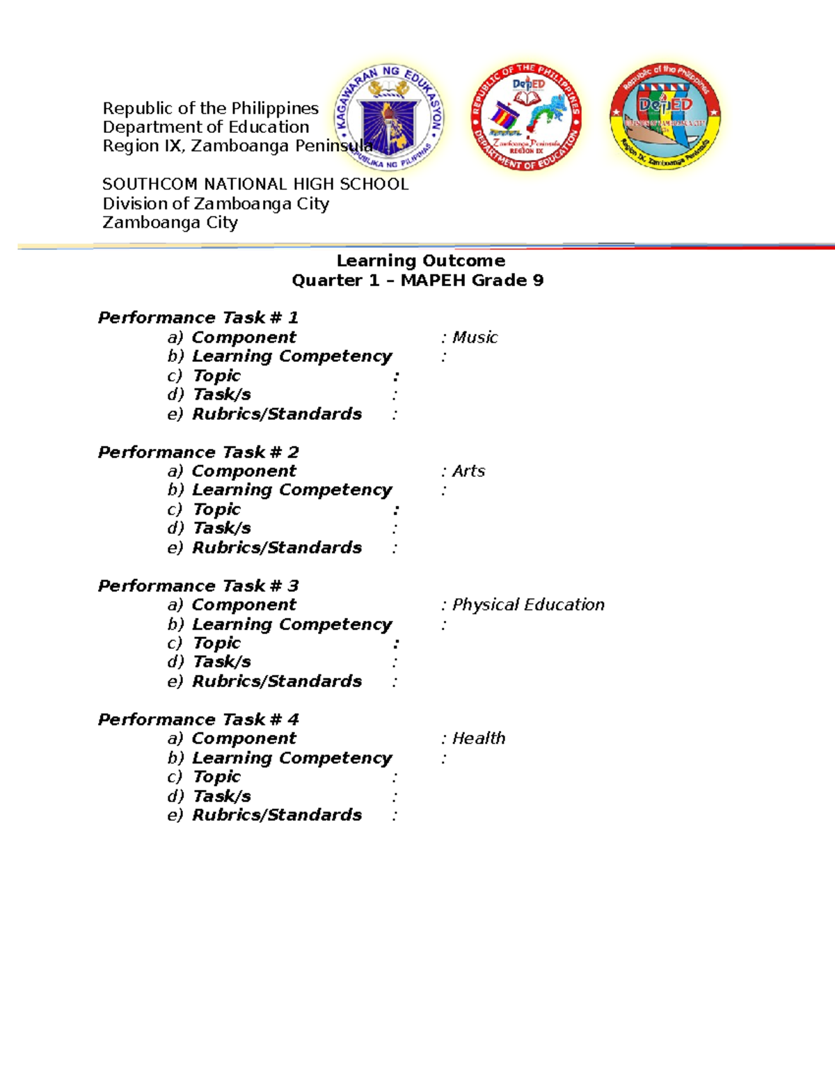 Learning-Outcome - thanks - Republic of the Philippines Department of ...